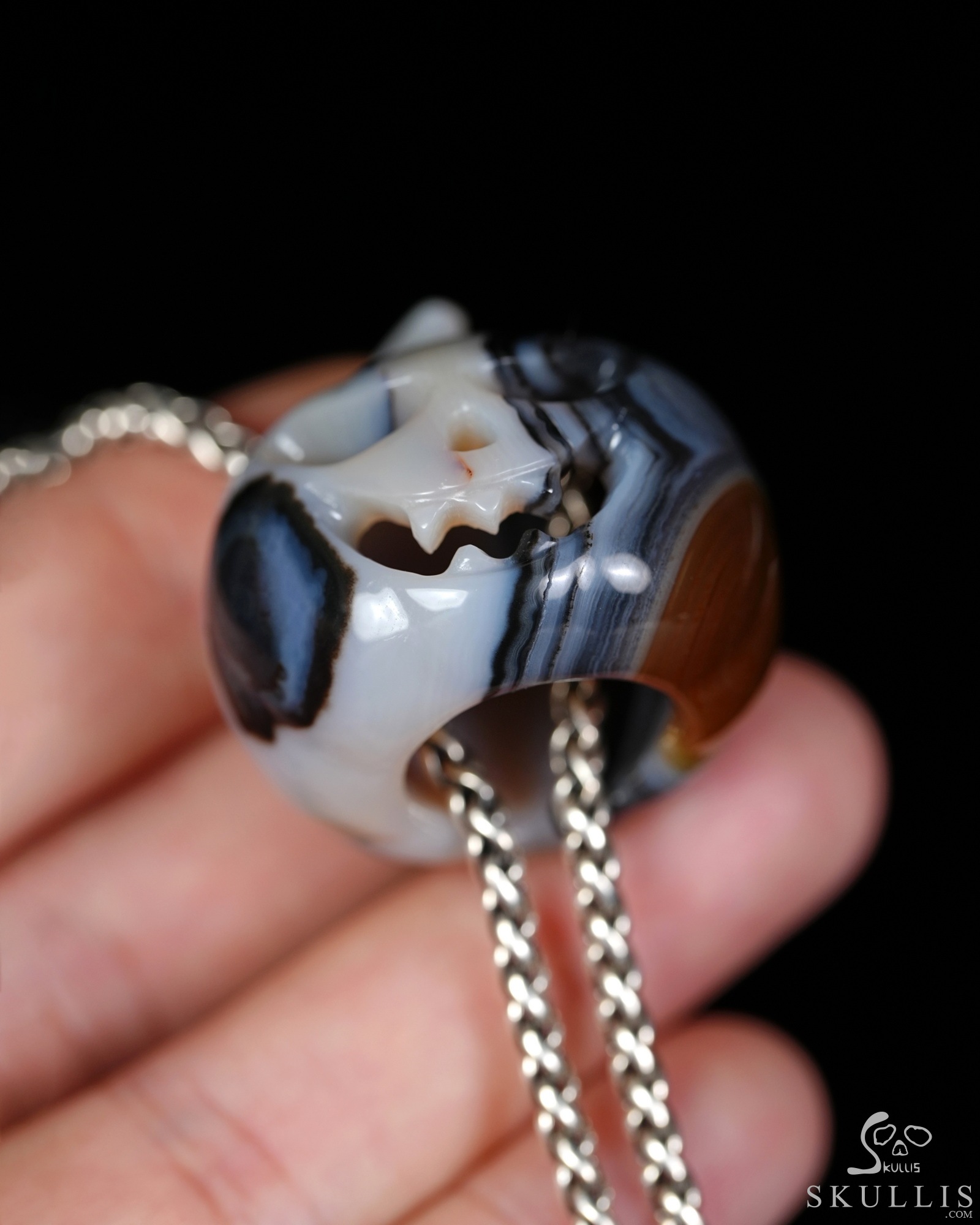 Hollow Essence - 1.4" Agate Hand Carved Crystal Pumpkin Skull Pendant, Crystal Healing Skull Jewelry, for Women & Men Hollow Essence - 1.4" Agate Hand Carved Crystal Pumpkin Skull Pendant, Crystal Healing Skull Jewelry, for Women & Men