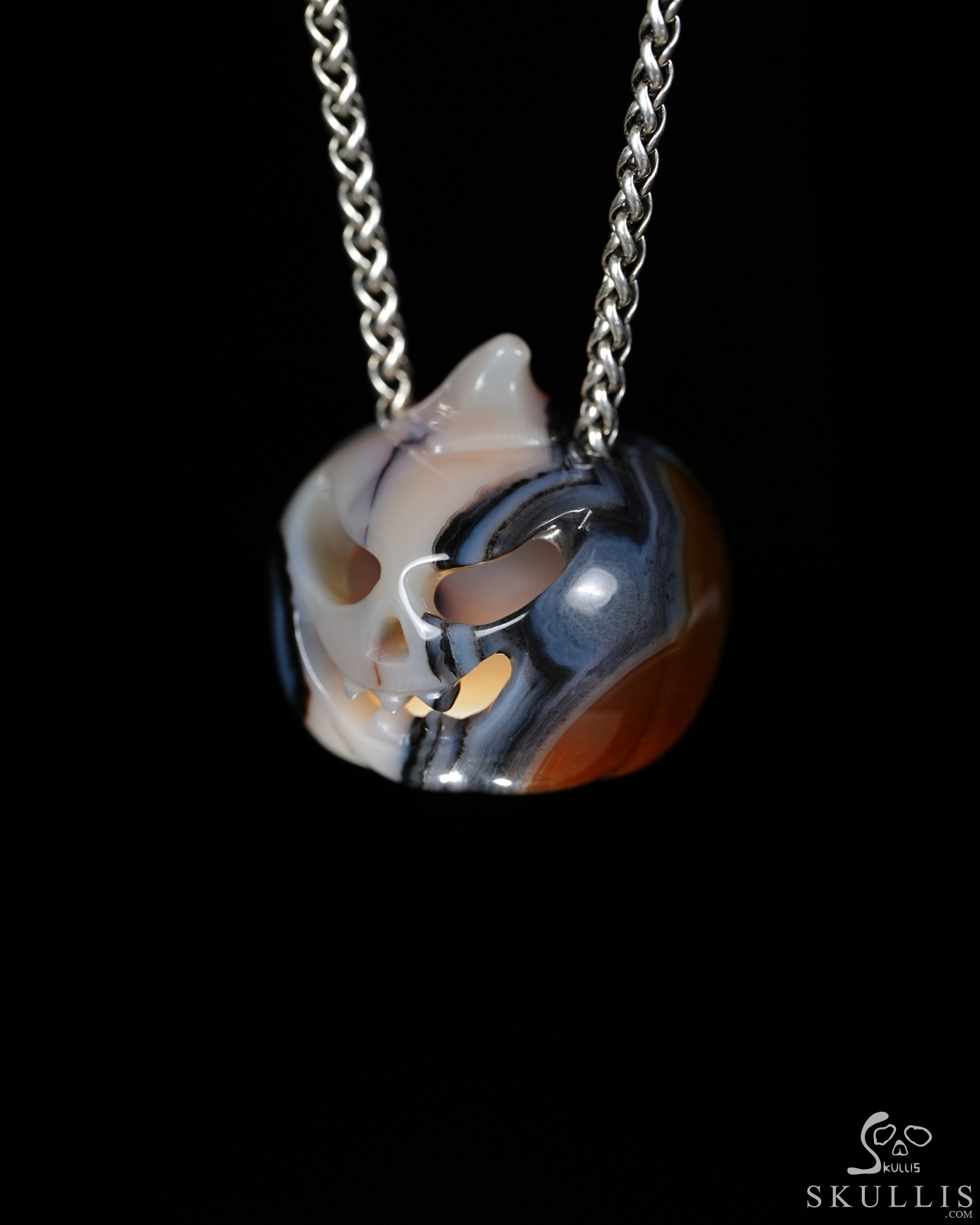 Hollow Essence - 1.4" Agate Hand Carved Crystal Pumpkin Skull Pendant, Crystal Healing Skull Jewelry, for Women & Men Hollow Essence - 1.4" Agate Hand Carved Crystal Pumpkin Skull Pendant, Crystal Healing Skull Jewelry, for Women & Men