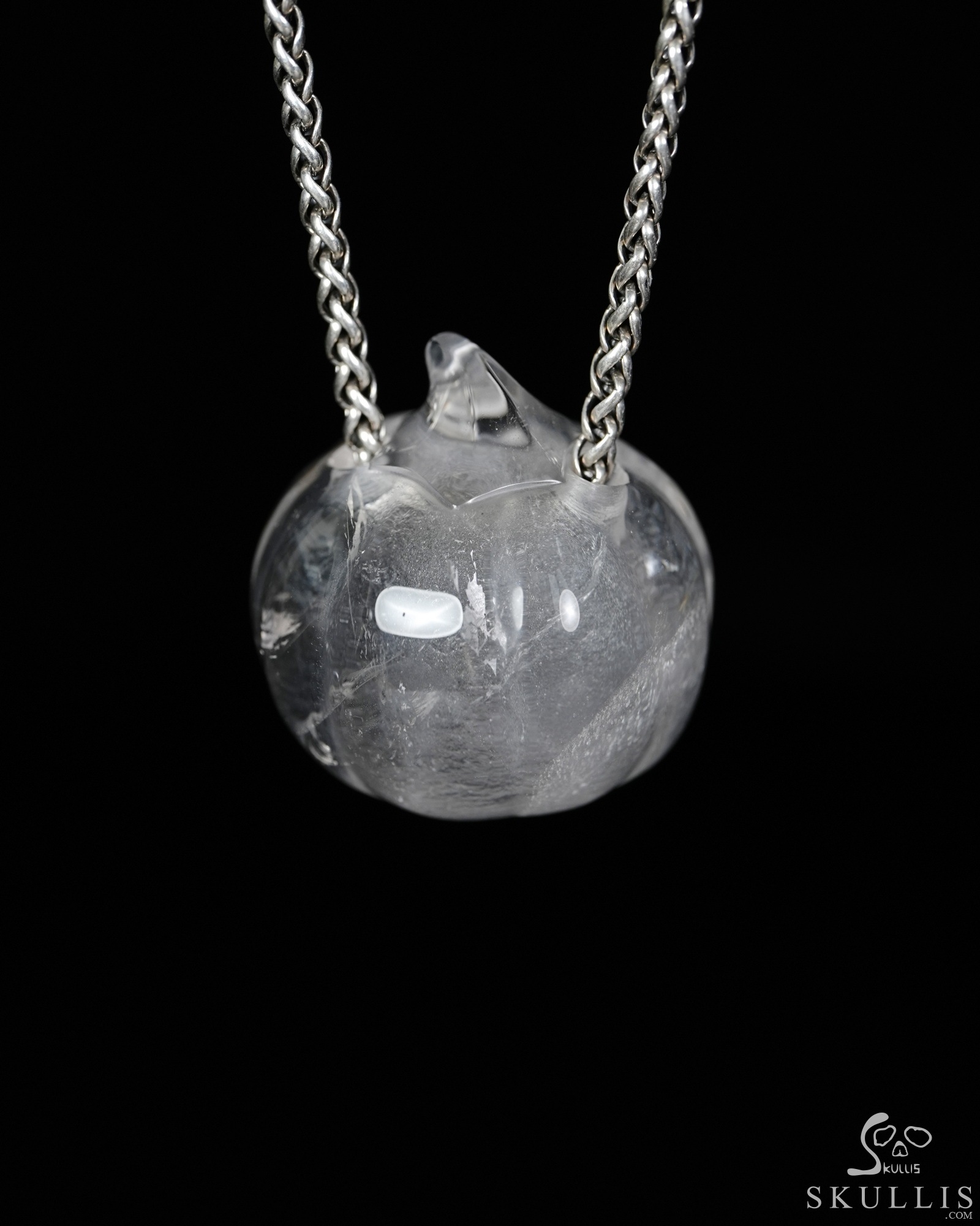 Hollow Essence - 1.4" Quartz Rock Crystal Hand Carved Crystal Pumpkin Skull Pendant, Crystal Healing Skull Jewelry, for Women & Men Hollow Essence - 1.4" Quartz Rock Crystal Hand Carved Crystal Pumpkin Skull Pendant, Crystal Healing Skull Jewelry, for Women & Men