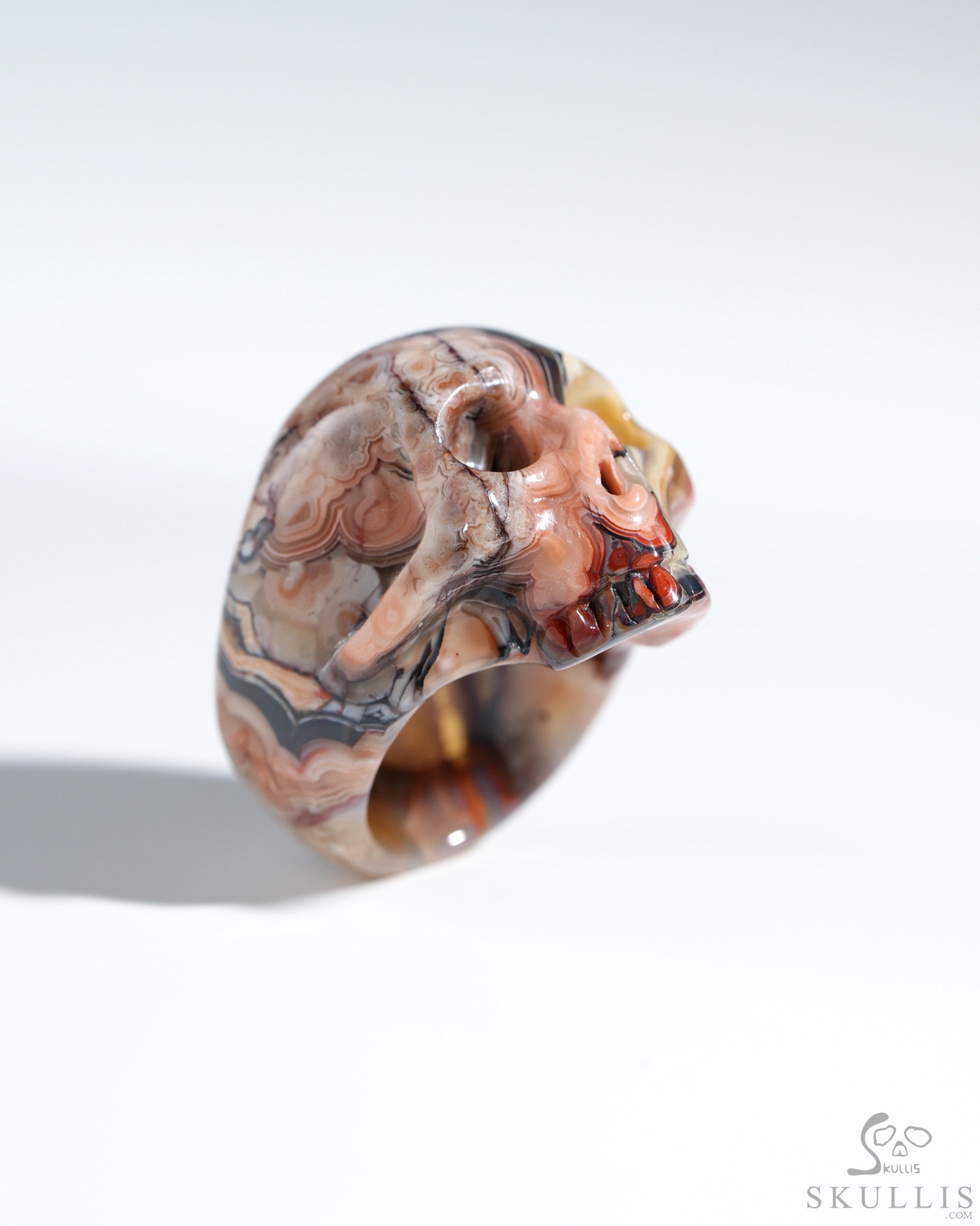US Size 7# Gemstone Red Crazy Lace Agate Hand Carved Crystal Skull Ring, Skull Jewelry US Size 7# Gemstone Red Crazy Lace Agate Hand Carved Crystal Skull Ring, Skull Jewelry