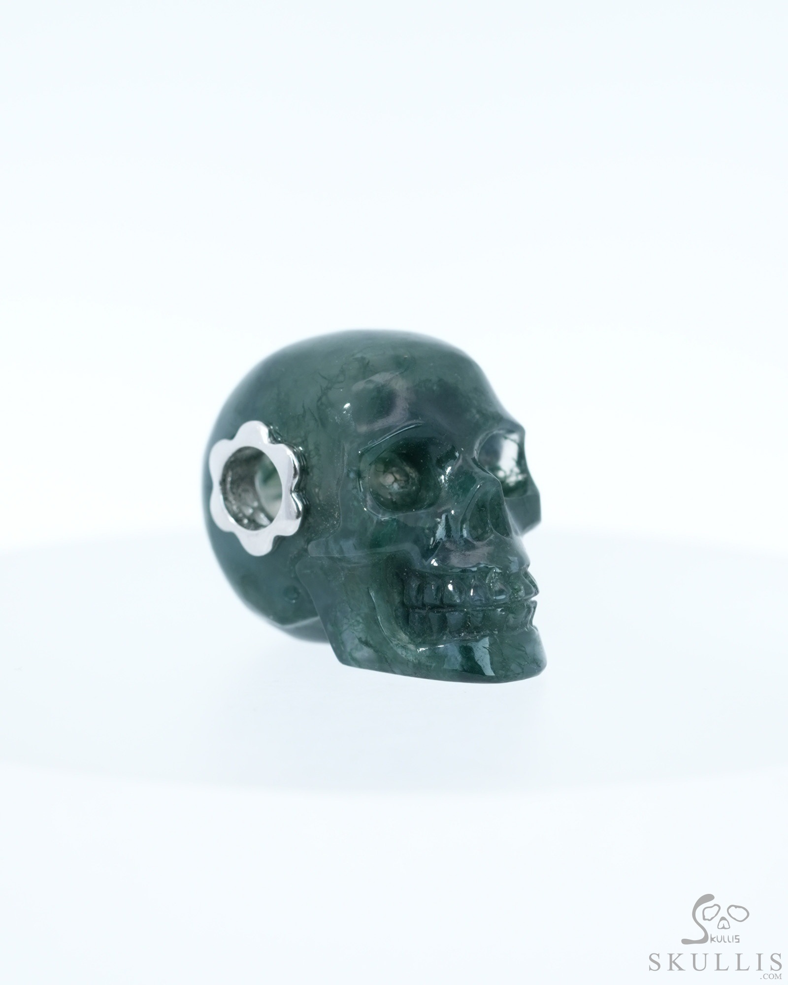 Necklace of 0.7" Green Moss Agate Hand Carved Crystal Skull Pendant, Skull Jewelry Necklace of 0.7" Green Moss Agate Hand Carved Crystal Skull Pendant, Skull Jewelry
