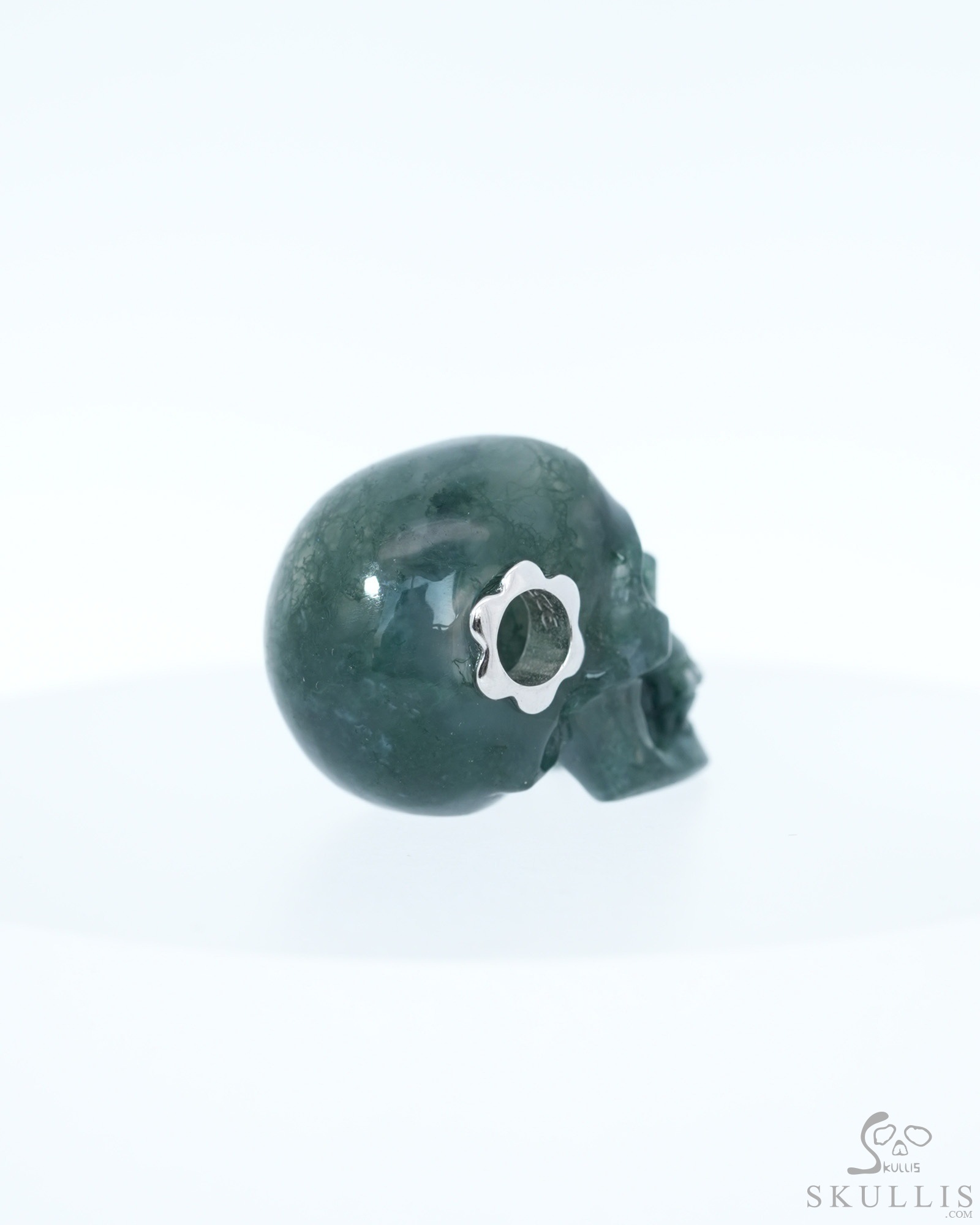 Necklace of 0.7" Green Moss Agate Hand Carved Crystal Skull Pendant, Skull Jewelry Necklace of 0.7" Green Moss Agate Hand Carved Crystal Skull Pendant, Skull Jewelry