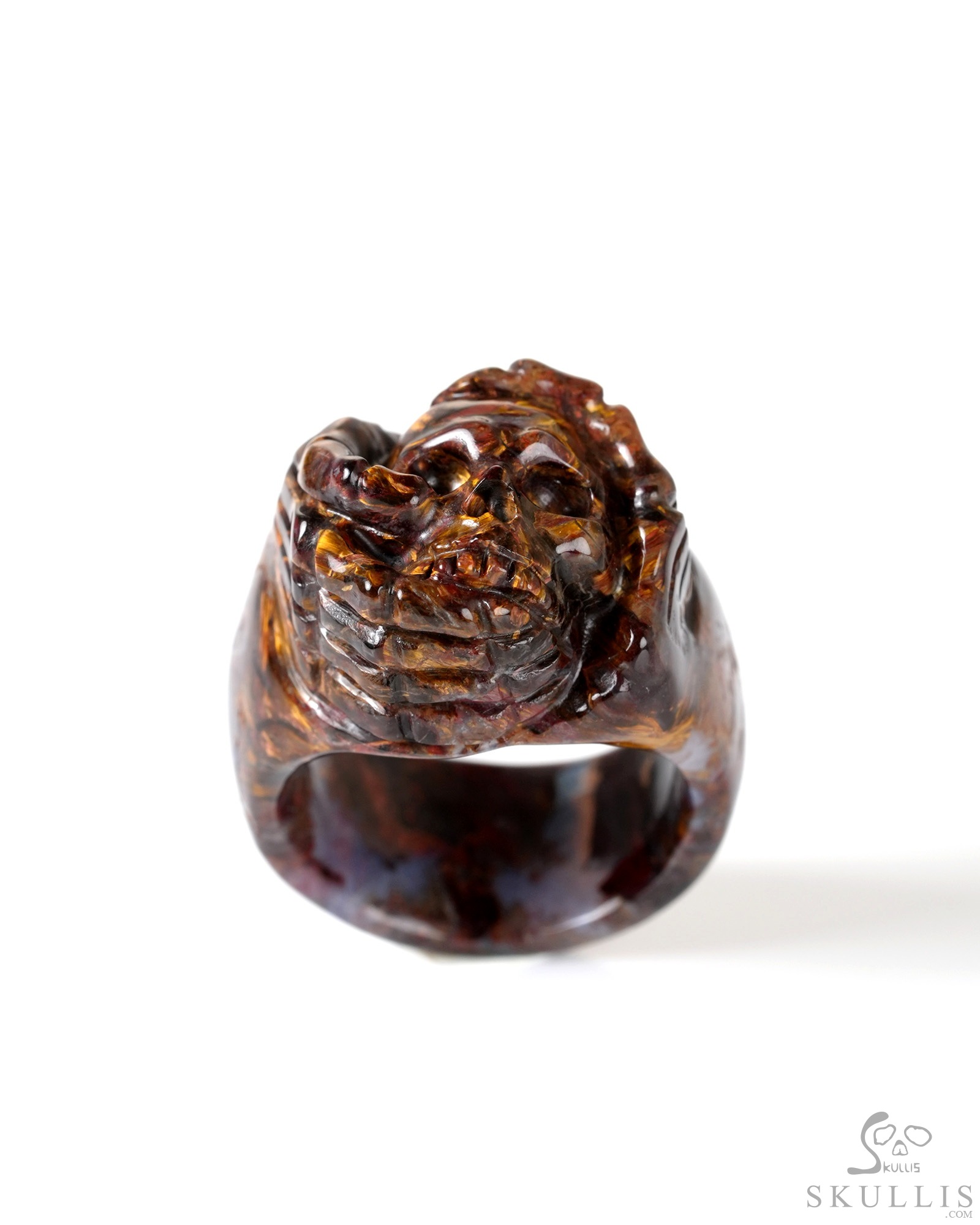 US Size 8# Pietersite Hand Carved Crystal Skull Ring, Skull Jewelry US Size 8# Pietersite Hand Carved Crystal Skull Ring, Skull Jewelry