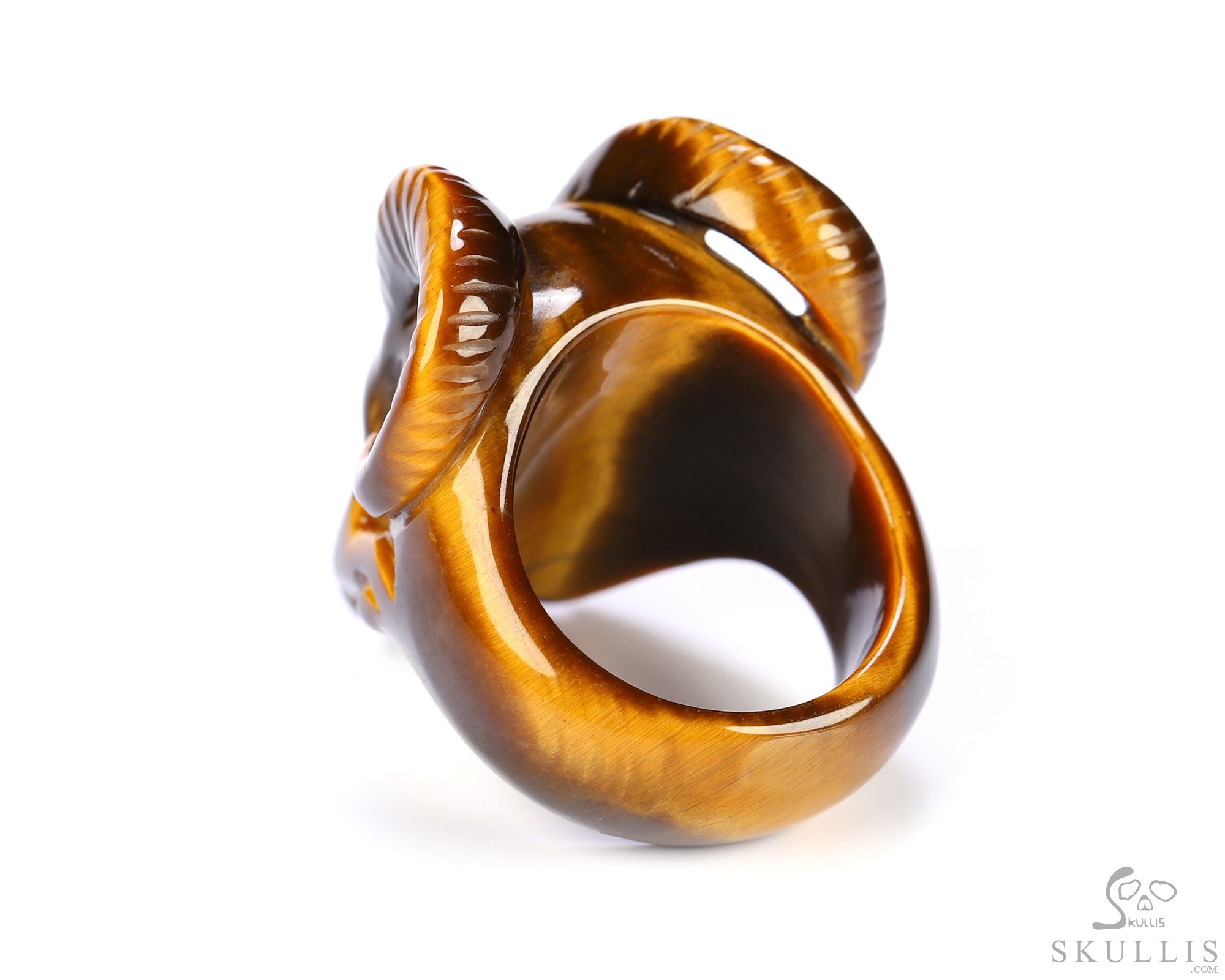 US Size 8# Gold Tiger's Eye Hand Carved Crystal Skull Ring, Skull Jewelry US Size 8# Gold Tiger's Eye Hand Carved Crystal Skull Ring, Skull Jewelry