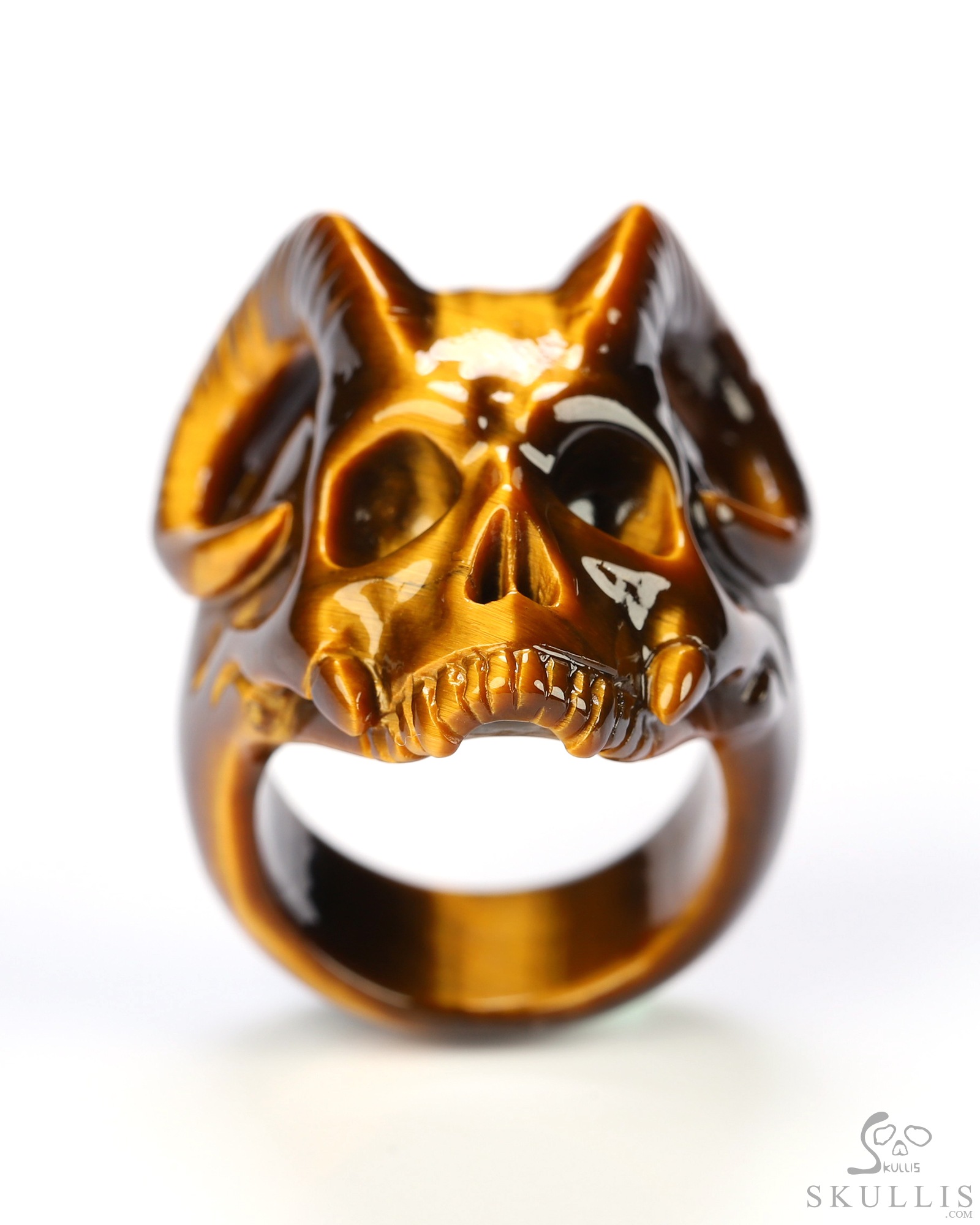 US Size 8# Gold Tiger's Eye Hand Carved Crystal Skull Ring, Skull Jewelry US Size 8# Gold Tiger's Eye Hand Carved Crystal Skull Ring, Skull Jewelry