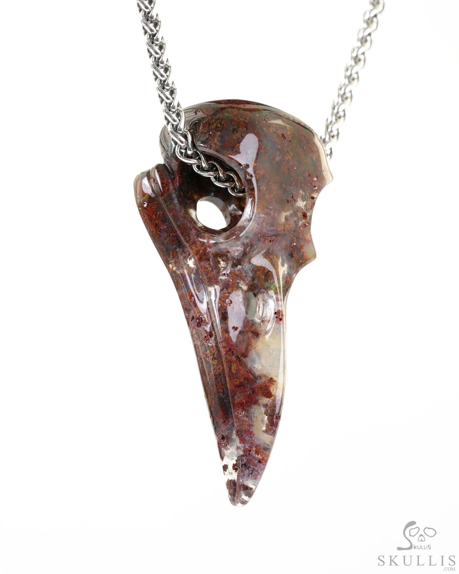 2.3" Skullis Green Moss Agate Gem Raven Skull Pendant or Necklace, Crystal Healing 2.3" Skullis Green Moss Agate Gem Raven Skull Pendant or Necklace, Crystal Healing