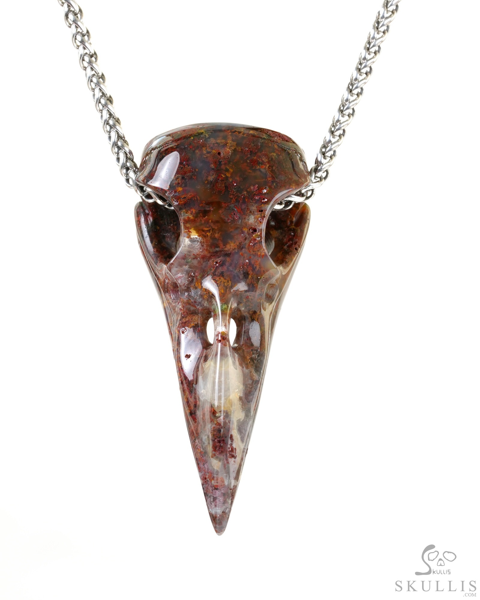 2.3" Skullis Green Moss Agate Gem Raven Skull Pendant or Necklace, Crystal Healing 2.3" Skullis Green Moss Agate Gem Raven Skull Pendant or Necklace, Crystal Healing