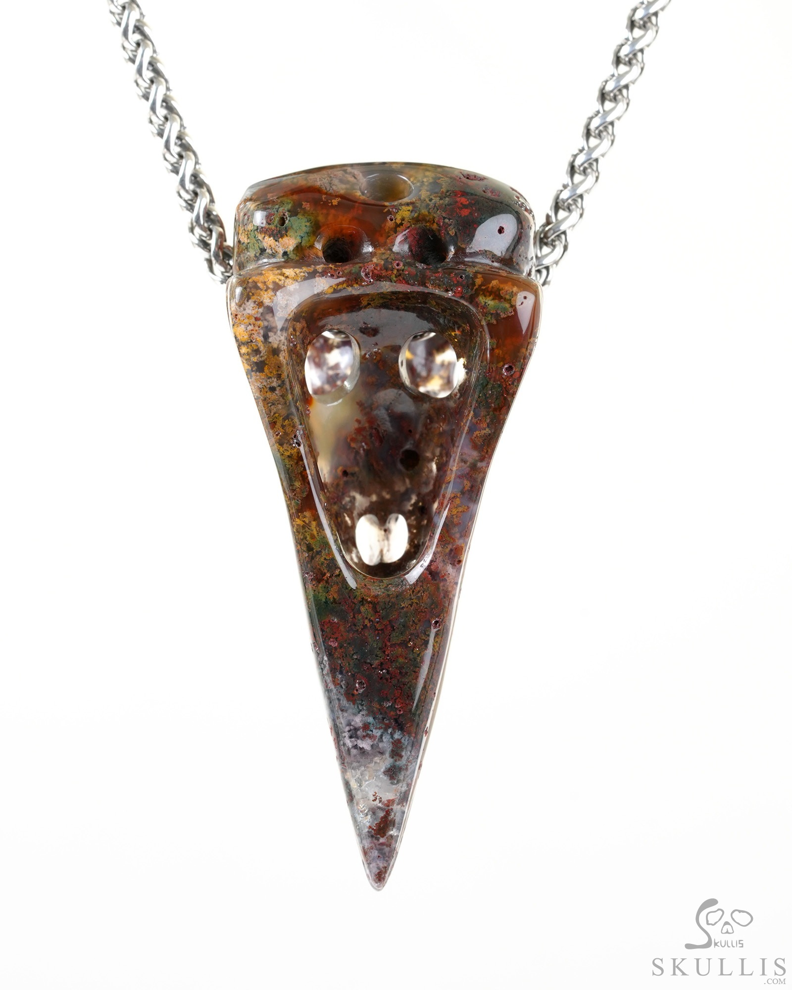 2.3" Skullis Green Moss Agate Gem Raven Skull Pendant or Necklace, Crystal Healing 2.3" Skullis Green Moss Agate Gem Raven Skull Pendant or Necklace, Crystal Healing