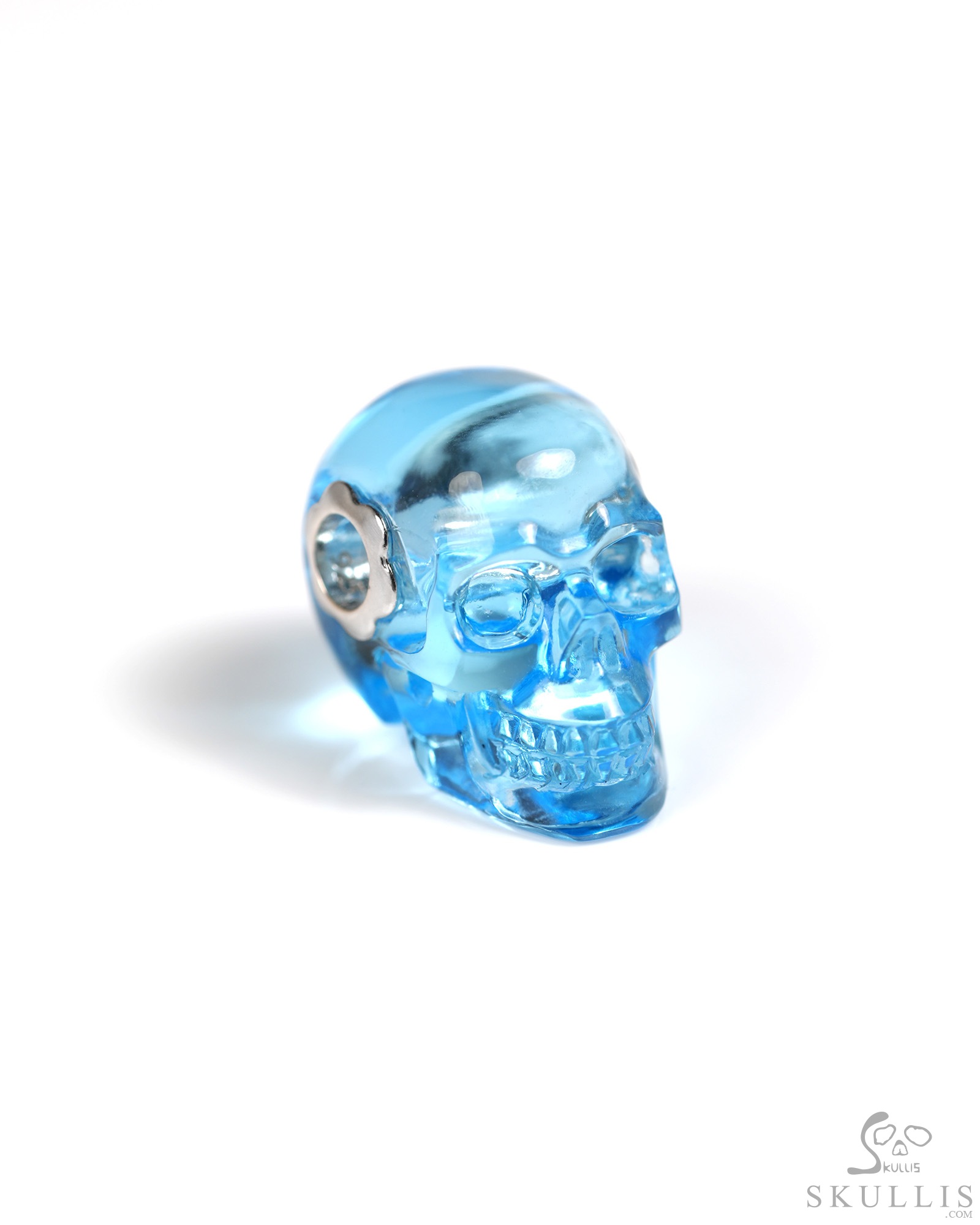Necklace of 0.7" Sky Blue Topaz Hand Carved Crystal Skull Pendant, Skull Jewelry Necklace of 0.7" Sky Blue Topaz Hand Carved Crystal Skull Pendant, Skull Jewelry