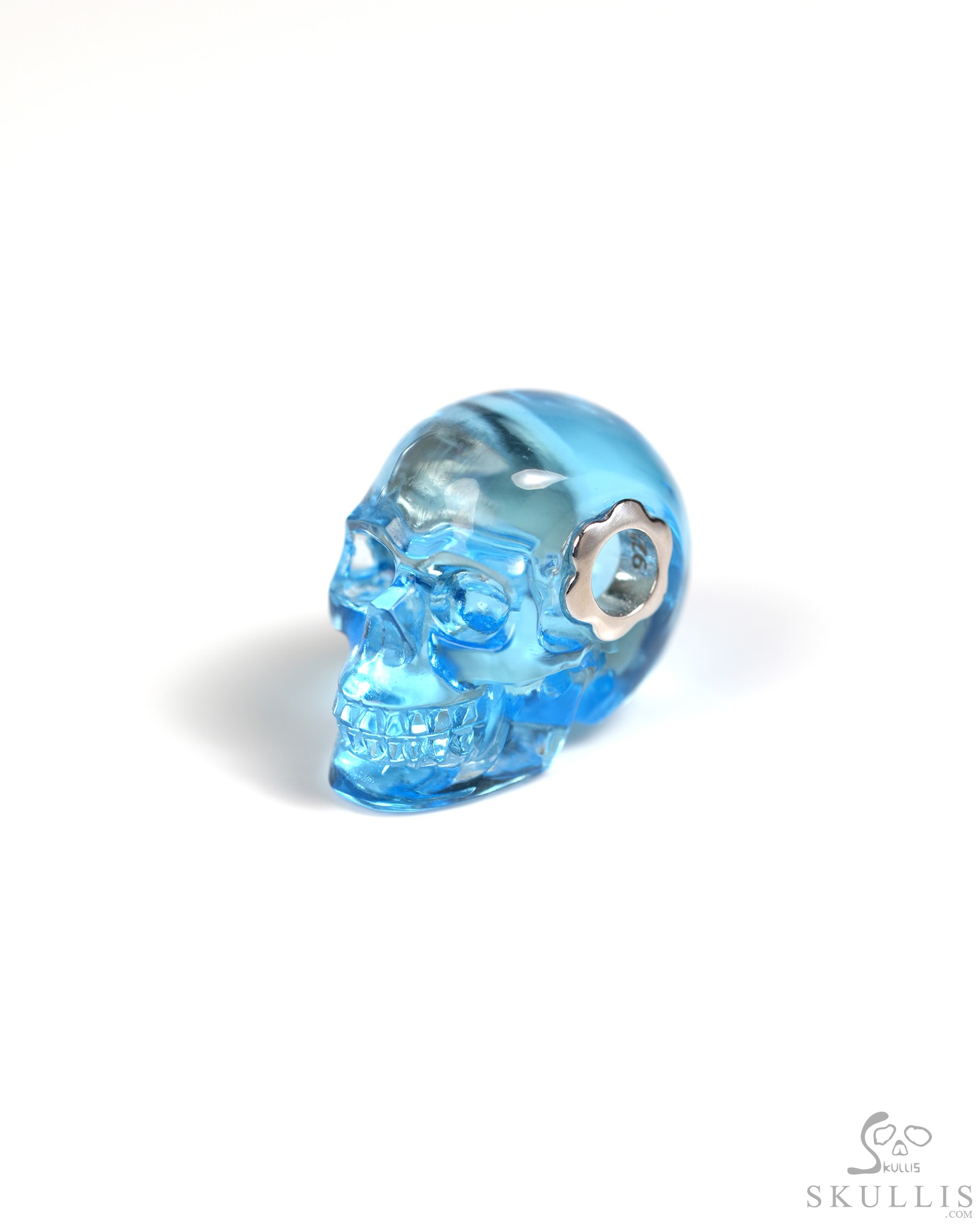 Necklace of 0.7" Sky Blue Topaz Hand Carved Crystal Skull Pendant, Skull Jewelry Necklace of 0.7" Sky Blue Topaz Hand Carved Crystal Skull Pendant, Skull Jewelry