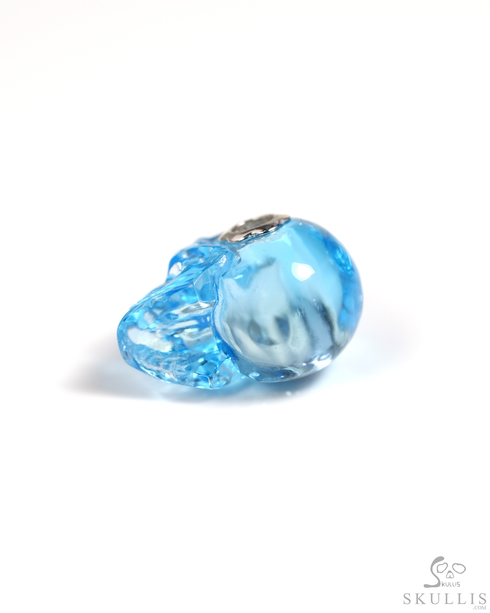 Necklace of 0.7" Sky Blue Topaz Hand Carved Crystal Skull Pendant, Skull Jewelry Necklace of 0.7" Sky Blue Topaz Hand Carved Crystal Skull Pendant, Skull Jewelry
