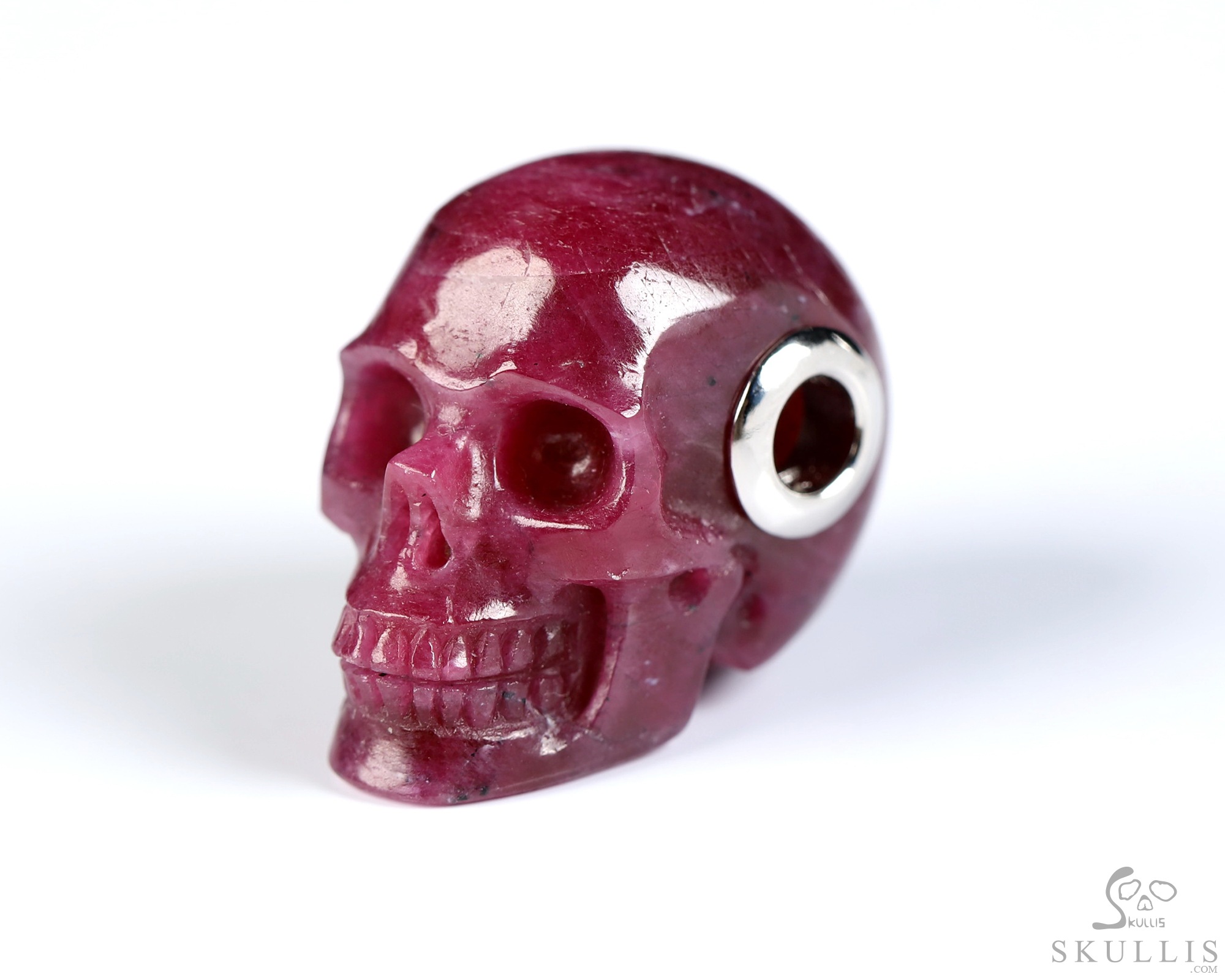 Necklace of 0.9" Ruby Hand Carved Crystal Skull Pendant, Skull Jewelry Necklace of 0.9" Ruby Hand Carved Crystal Skull Pendant, Skull Jewelry