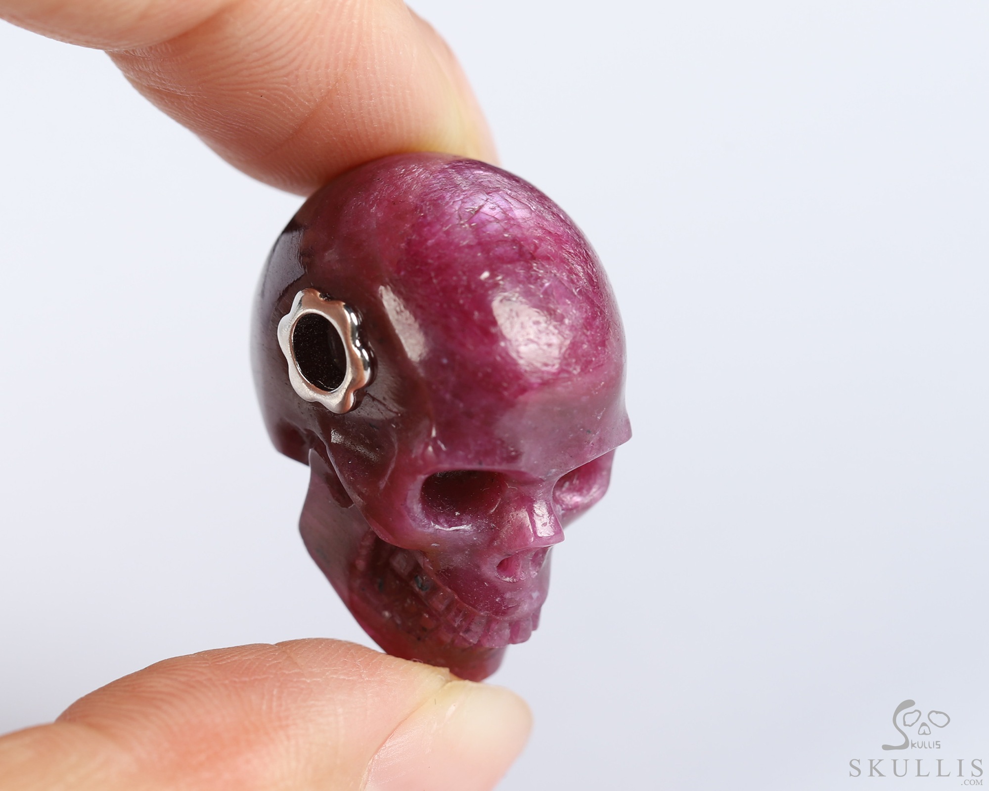 Necklace of 0.9" Ruby Hand Carved Crystal Skull Pendant, Skull Jewelry Necklace of 0.9" Ruby Hand Carved Crystal Skull Pendant, Skull Jewelry