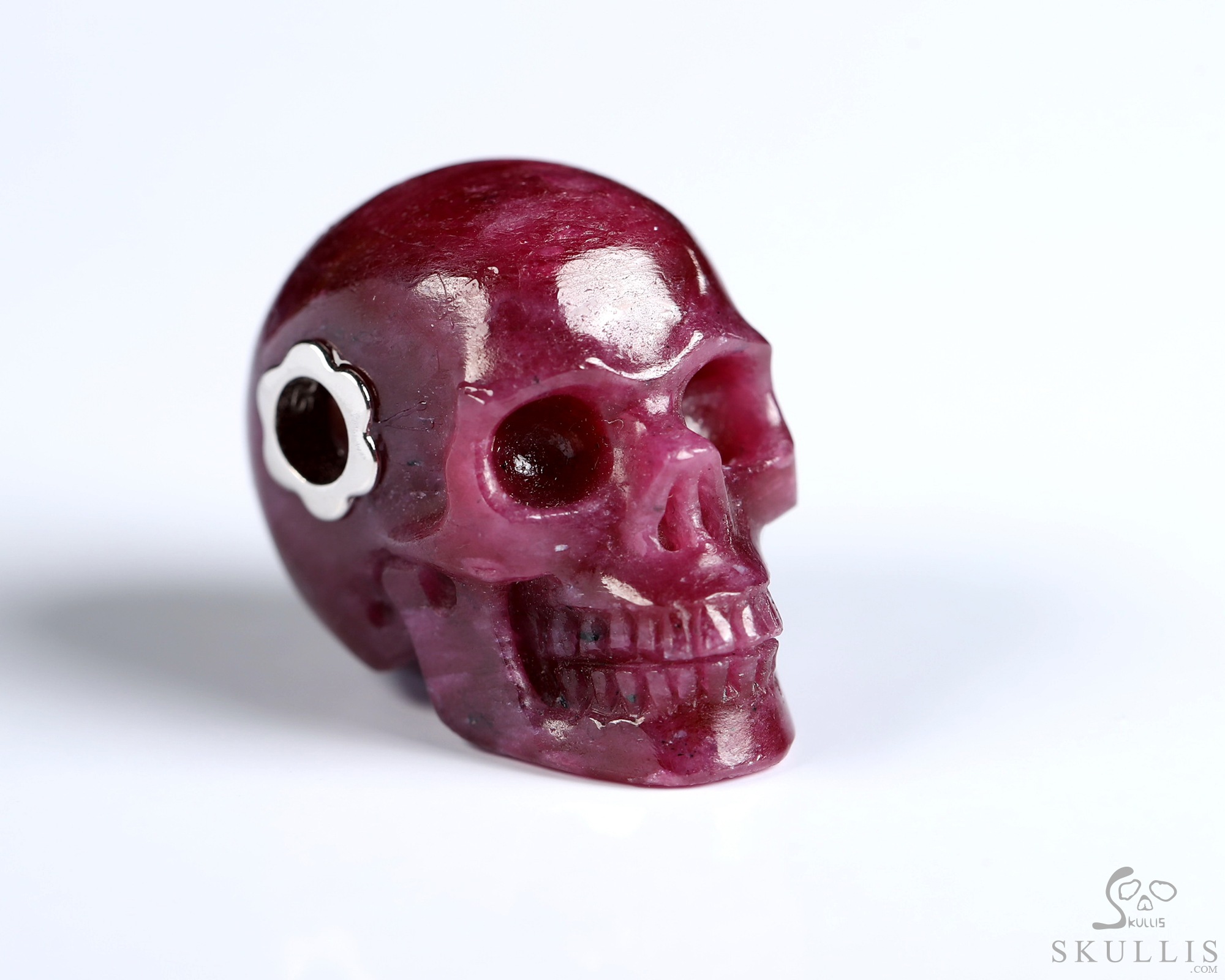 Necklace of 0.9" Ruby Hand Carved Crystal Skull Pendant, Skull Jewelry Necklace of 0.9" Ruby Hand Carved Crystal Skull Pendant, Skull Jewelry