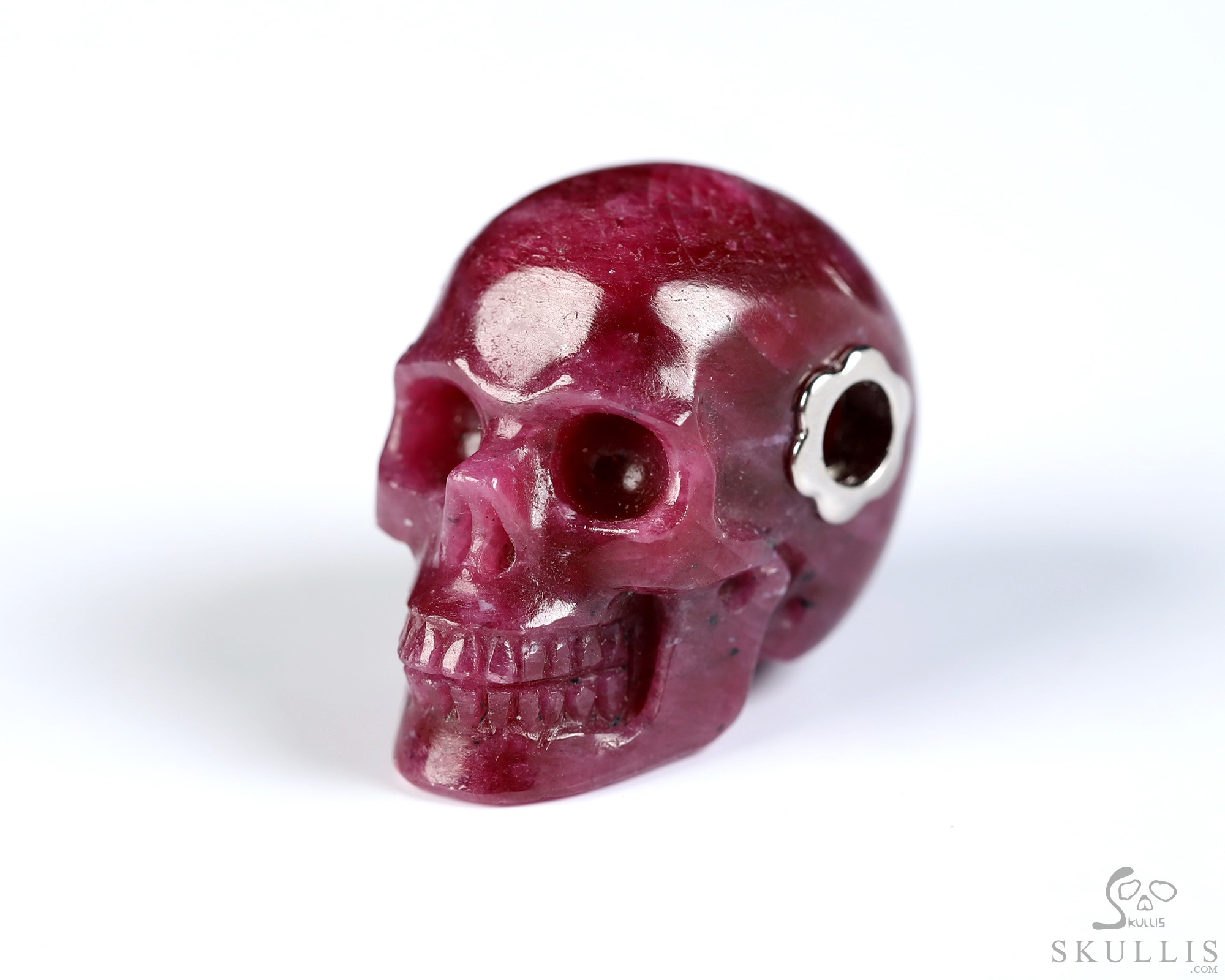 Necklace of 0.9" Ruby Hand Carved Crystal Skull Pendant, Skull Jewelry Necklace of 0.9" Ruby Hand Carved Crystal Skull Pendant, Skull Jewelry