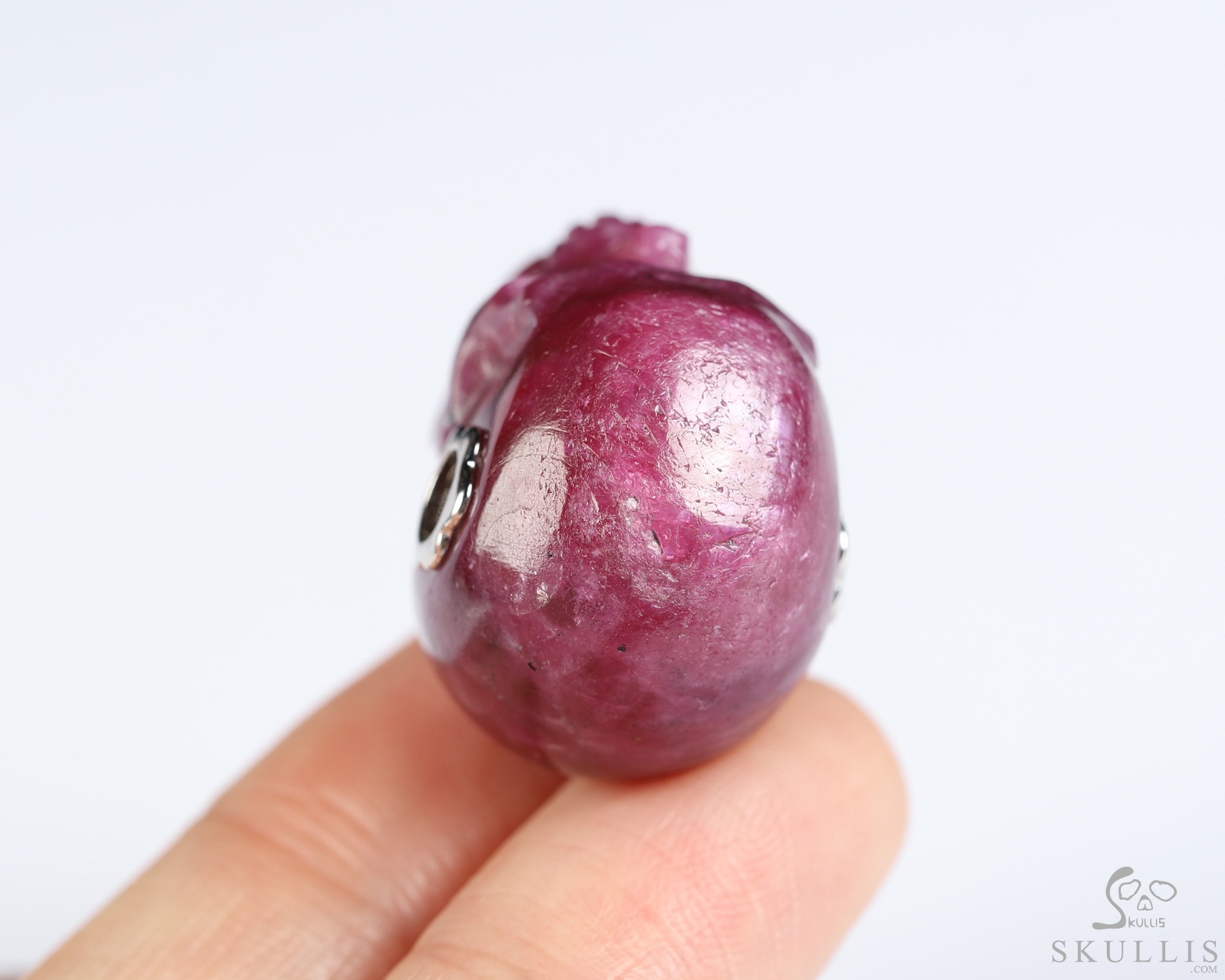 Necklace of 0.9" Ruby Hand Carved Crystal Skull Pendant, Skull Jewelry Necklace of 0.9" Ruby Hand Carved Crystal Skull Pendant, Skull Jewelry