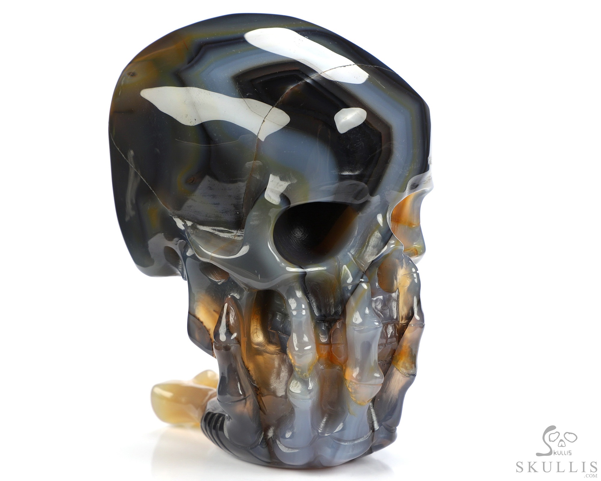 The Thinker---4.1" Premium Brazilian Agate Hand Carved Crystal Skull & Skeletal Hand Sculpture, Crystal Healing The Thinker---4.1" Premium Brazilian Agate Hand Carved Crystal Skull & Skeletal Hand Sculpture, Crystal Healing