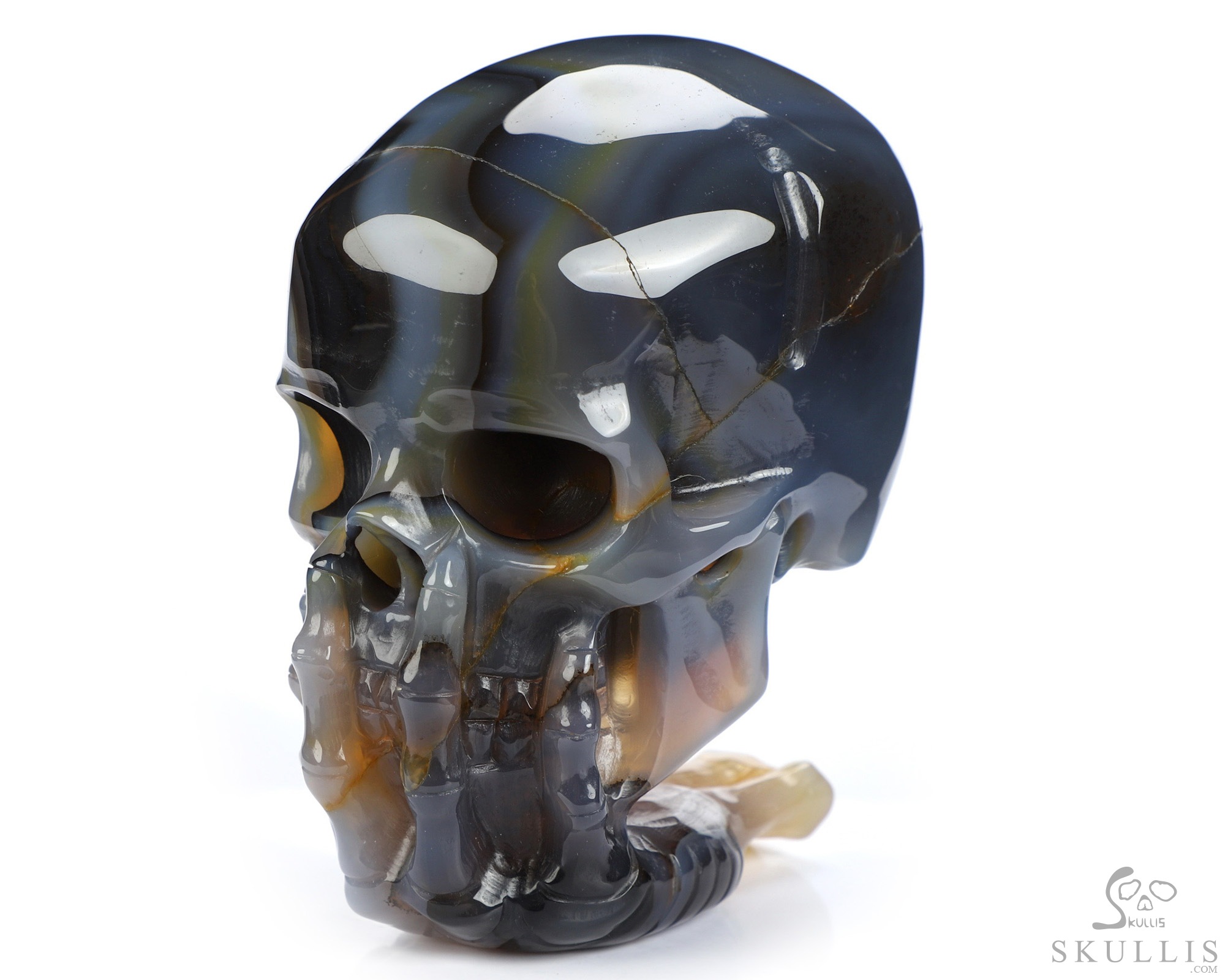 The Thinker---4.1" Premium Brazilian Agate Hand Carved Crystal Skull & Skeletal Hand Sculpture, Crystal Healing The Thinker---4.1" Premium Brazilian Agate Hand Carved Crystal Skull & Skeletal Hand Sculpture, Crystal Healing