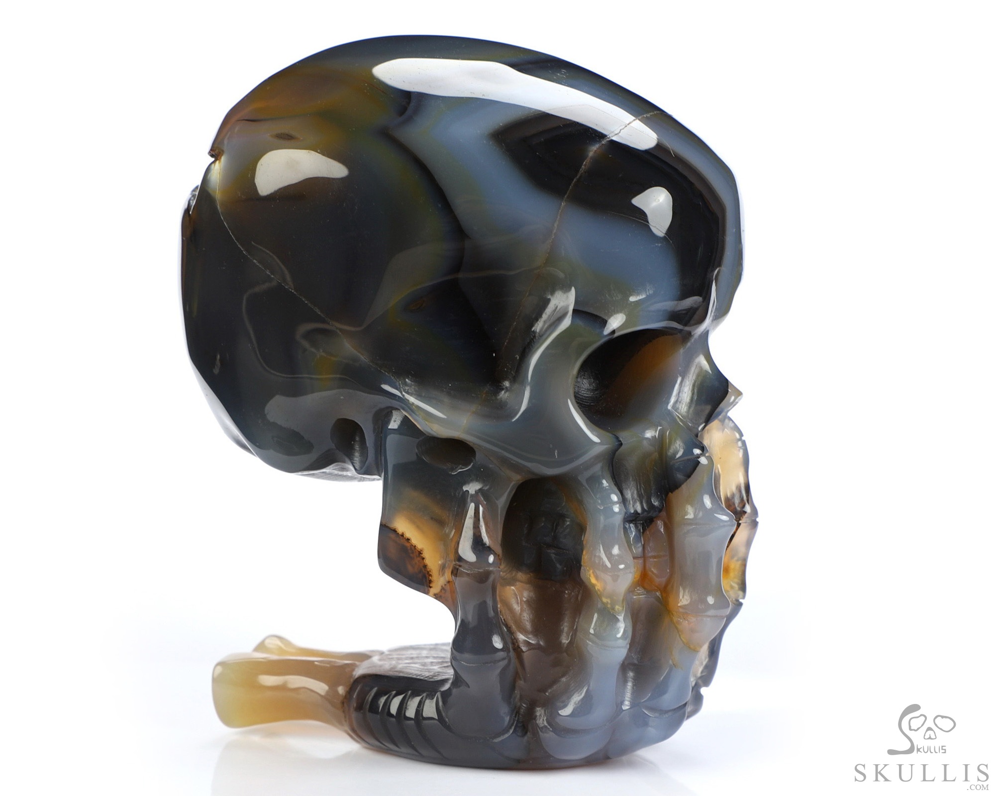 The Thinker---4.1" Premium Brazilian Agate Hand Carved Crystal Skull & Skeletal Hand Sculpture, Crystal Healing The Thinker---4.1" Premium Brazilian Agate Hand Carved Crystal Skull & Skeletal Hand Sculpture, Crystal Healing