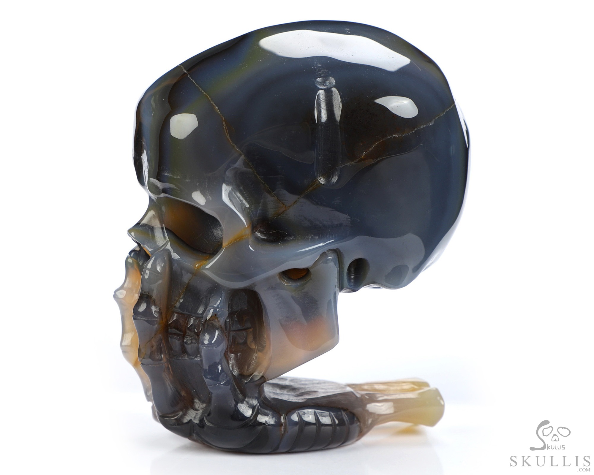 The Thinker---4.1" Premium Brazilian Agate Hand Carved Crystal Skull & Skeletal Hand Sculpture, Crystal Healing The Thinker---4.1" Premium Brazilian Agate Hand Carved Crystal Skull & Skeletal Hand Sculpture, Crystal Healing
