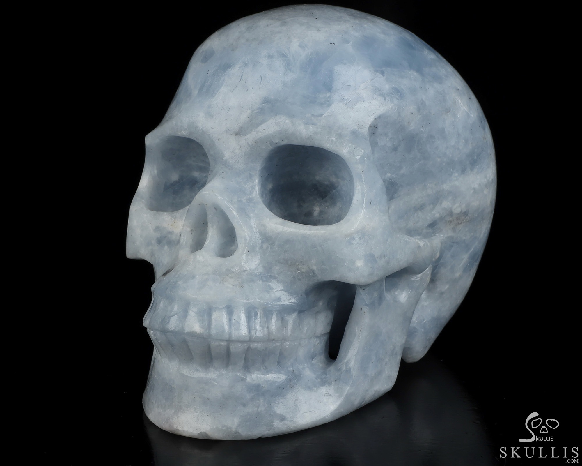 Lifesized 6.9" Blue Calcite Hand Carved Crystal Skull, Realistic, Crystal Healing Lifesized 6.9" Blue Calcite Hand Carved Crystal Skull, Realistic, Crystal Healing