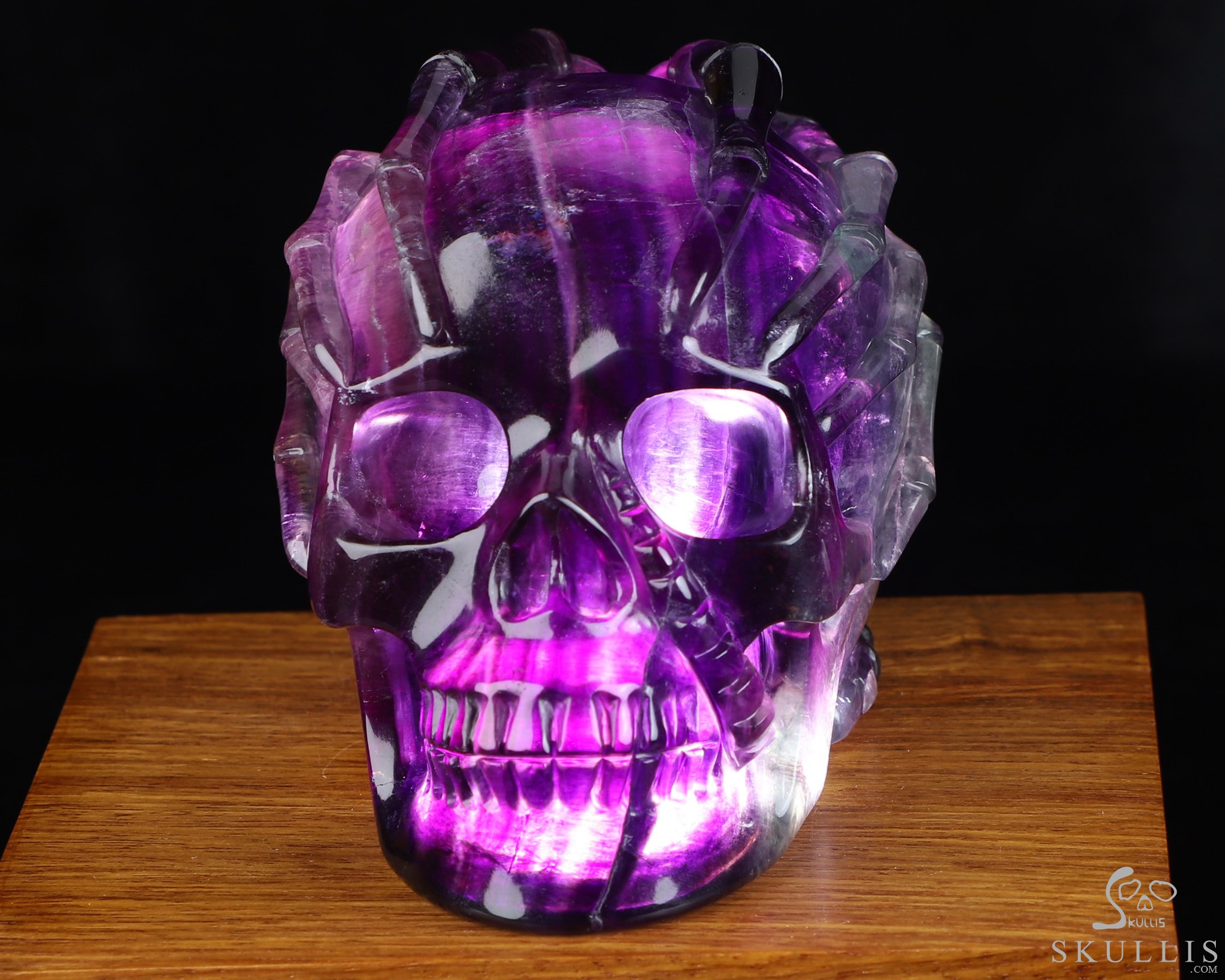 5.0" Fluorite Hand Carved Hollow Crystal Skull and Facehugger Sculpture Lamp/Light with Led Stand, Crystal Healing 5.0" Fluorite Hand Carved Hollow Crystal Skull and Facehugger Sculpture Lamp/Light with Led Stand, Crystal Healing
