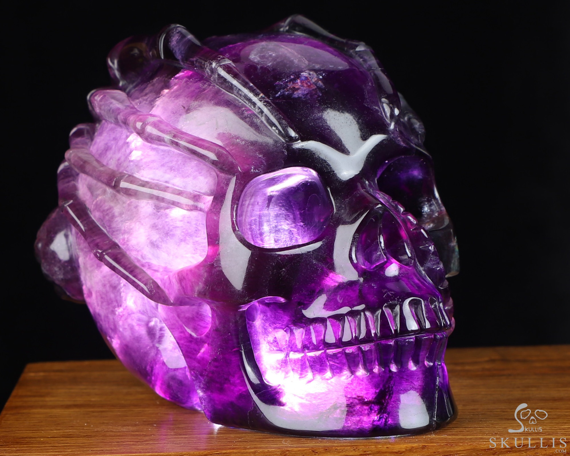 5.0" Fluorite Hand Carved Hollow Crystal Skull and Facehugger Sculpture Lamp/Light with Led Stand, Crystal Healing 5.0" Fluorite Hand Carved Hollow Crystal Skull and Facehugger Sculpture Lamp/Light with Led Stand, Crystal Healing