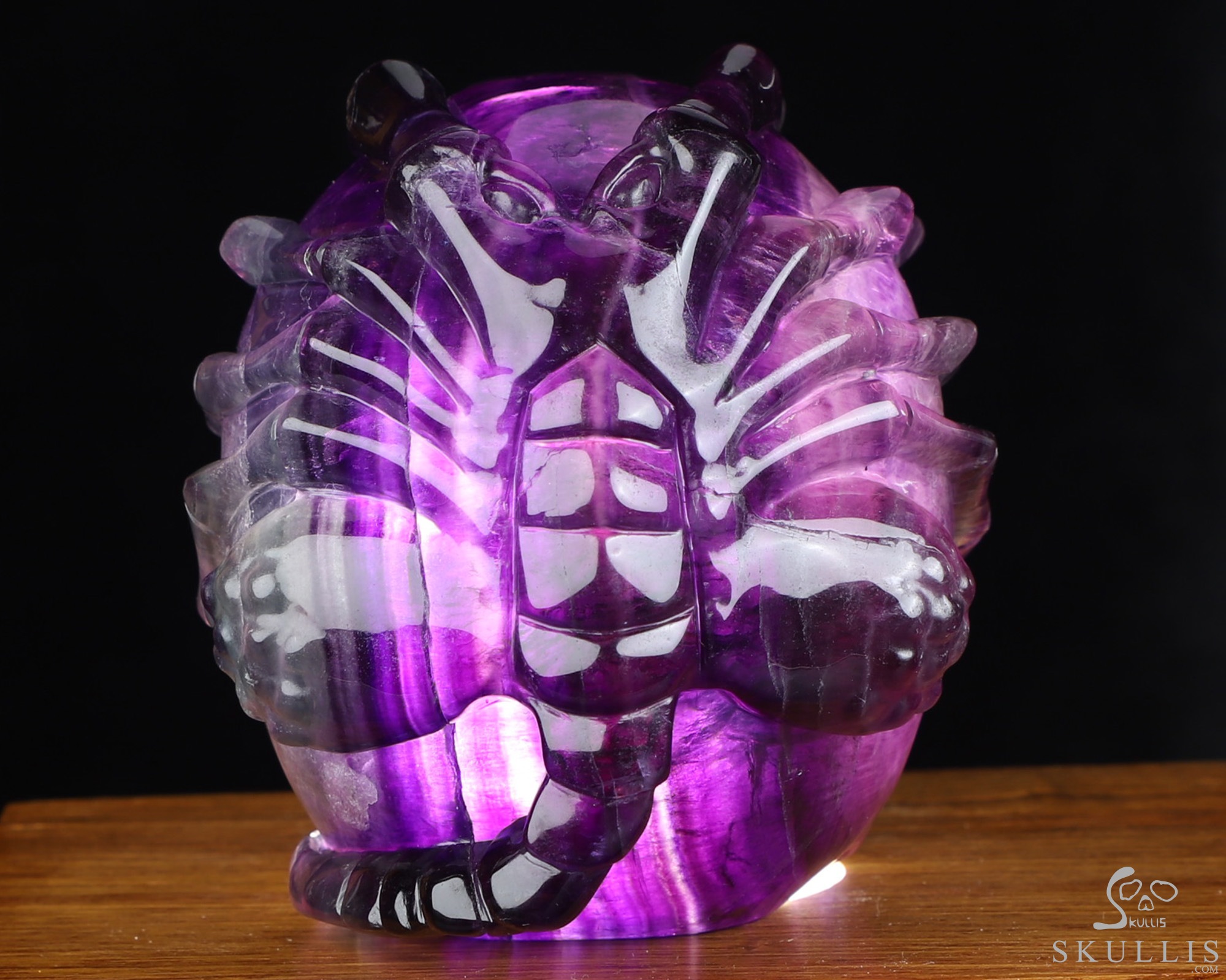 5.0" Fluorite Hand Carved Hollow Crystal Skull and Facehugger Sculpture Lamp/Light with Led Stand, Crystal Healing 5.0" Fluorite Hand Carved Hollow Crystal Skull and Facehugger Sculpture Lamp/Light with Led Stand, Crystal Healing