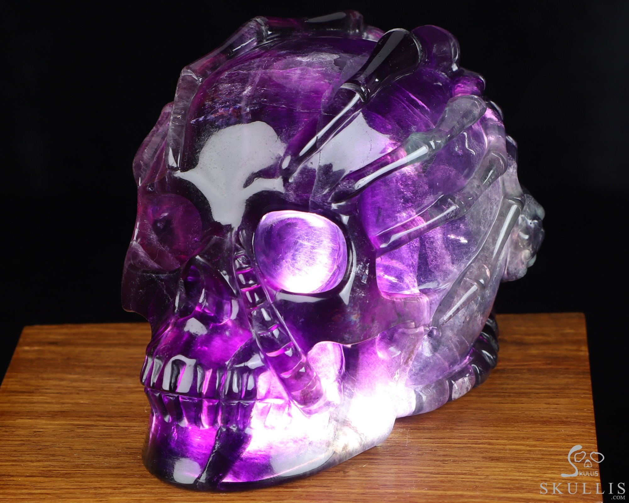 5.0" Fluorite Hand Carved Hollow Crystal Skull and Facehugger Sculpture Lamp/Light with Led Stand, Crystal Healing 5.0" Fluorite Hand Carved Hollow Crystal Skull and Facehugger Sculpture Lamp/Light with Led Stand, Crystal Healing