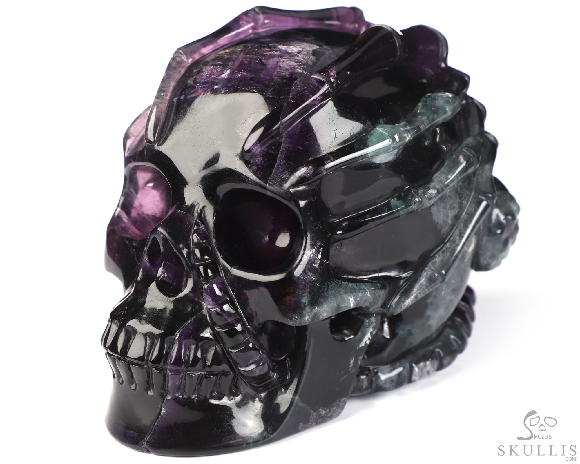 5.0" Fluorite Hand Carved Hollow Crystal Skull and Facehugger Sculpture Lamp/Light with Led Stand, Crystal Healing 5.0" Fluorite Hand Carved Hollow Crystal Skull and Facehugger Sculpture Lamp/Light with Led Stand, Crystal Healing