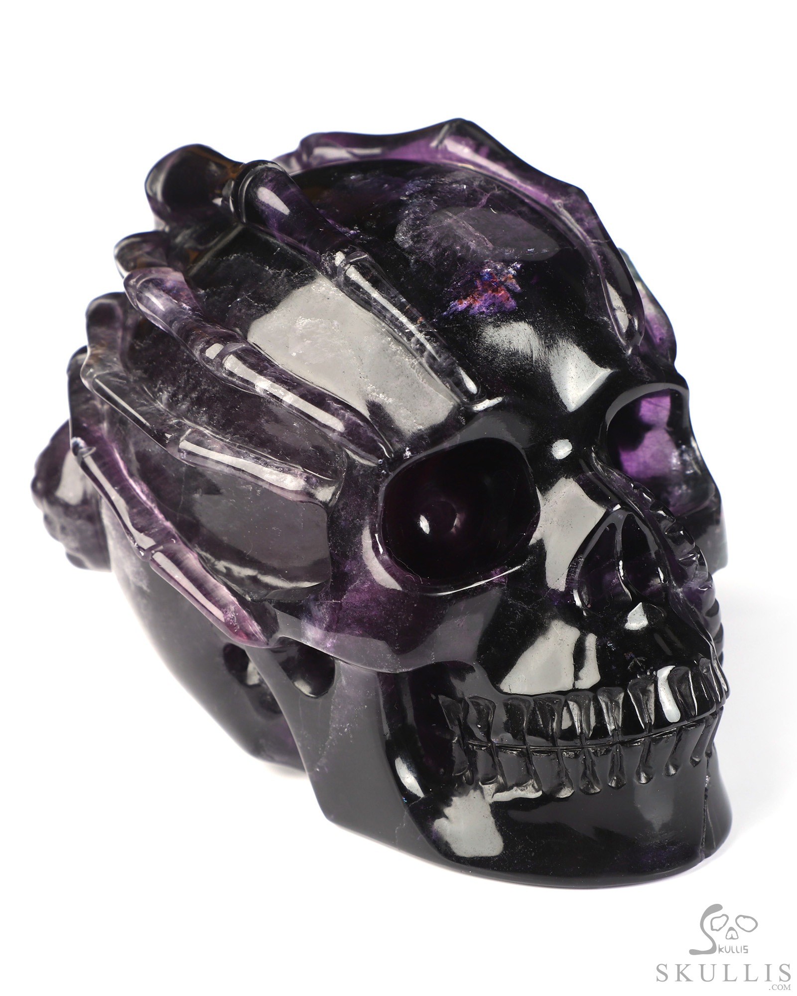 5.0" Fluorite Hand Carved Hollow Crystal Skull and Facehugger Sculpture Lamp/Light with Led Stand, Crystal Healing 5.0" Fluorite Hand Carved Hollow Crystal Skull and Facehugger Sculpture Lamp/Light with Led Stand, Crystal Healing