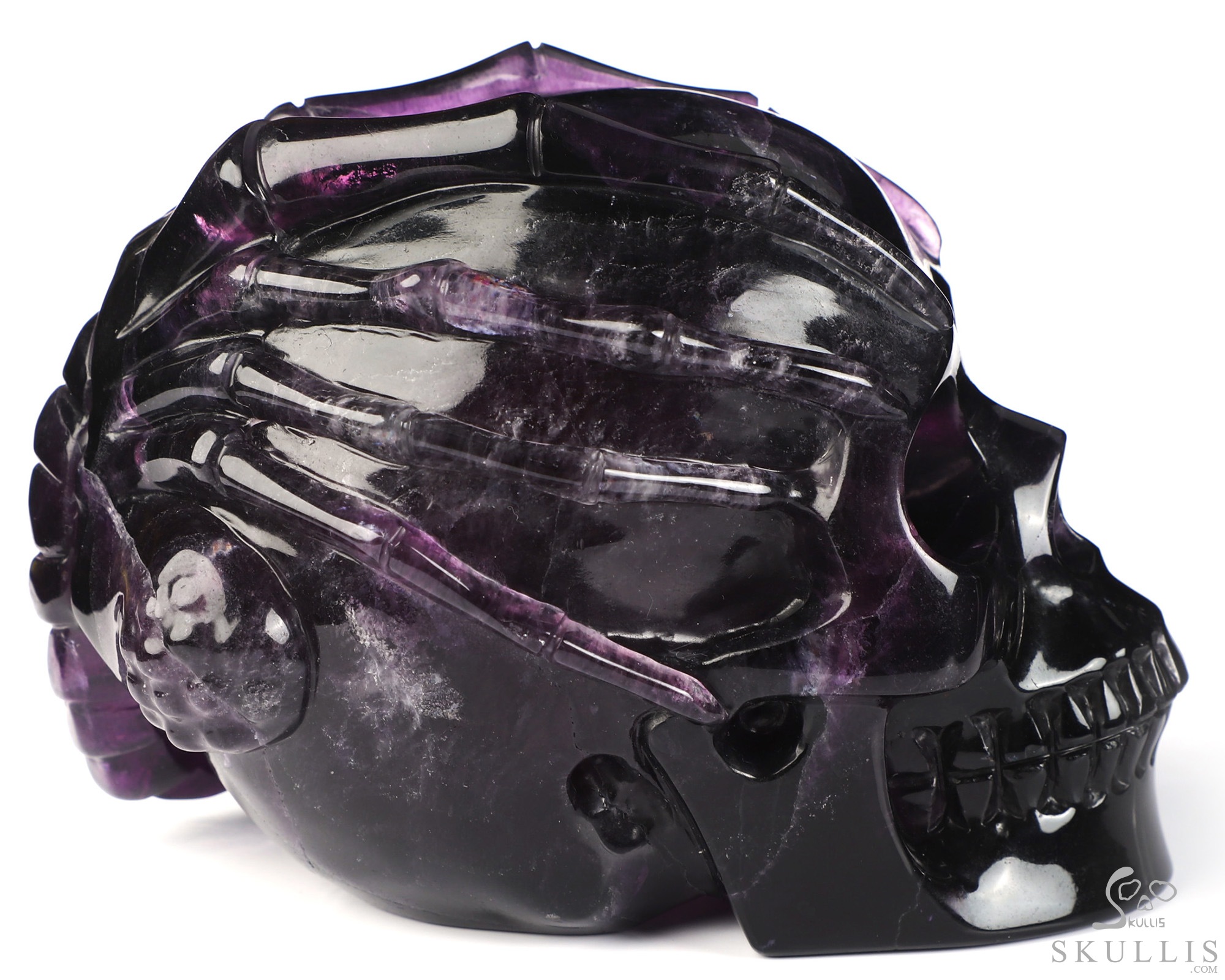 5.0" Fluorite Hand Carved Hollow Crystal Skull and Facehugger Sculpture Lamp/Light with Led Stand, Crystal Healing 5.0" Fluorite Hand Carved Hollow Crystal Skull and Facehugger Sculpture Lamp/Light with Led Stand, Crystal Healing