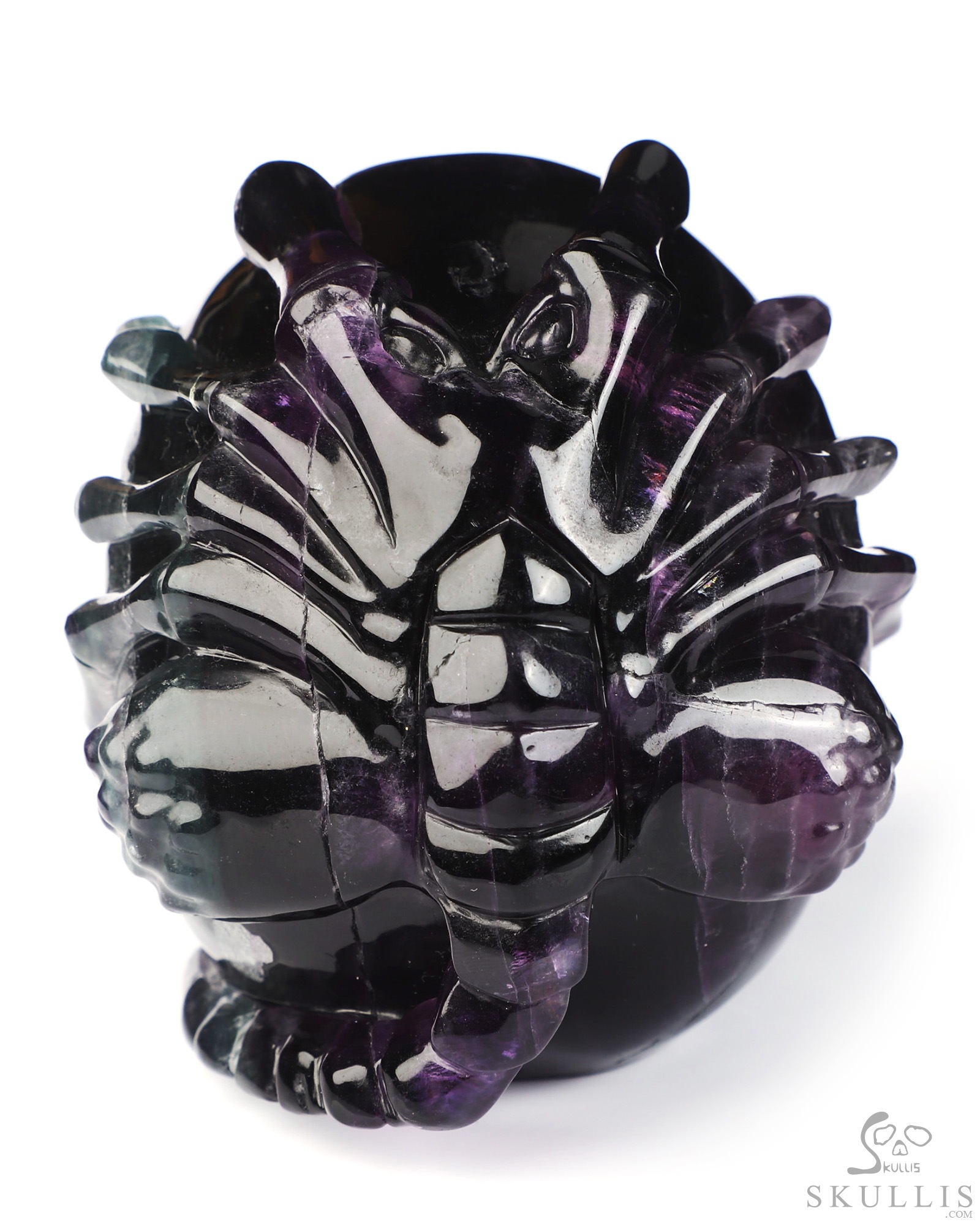 5.0" Fluorite Hand Carved Hollow Crystal Skull and Facehugger Sculpture Lamp/Light with Led Stand, Crystal Healing 5.0" Fluorite Hand Carved Hollow Crystal Skull and Facehugger Sculpture Lamp/Light with Led Stand, Crystal Healing