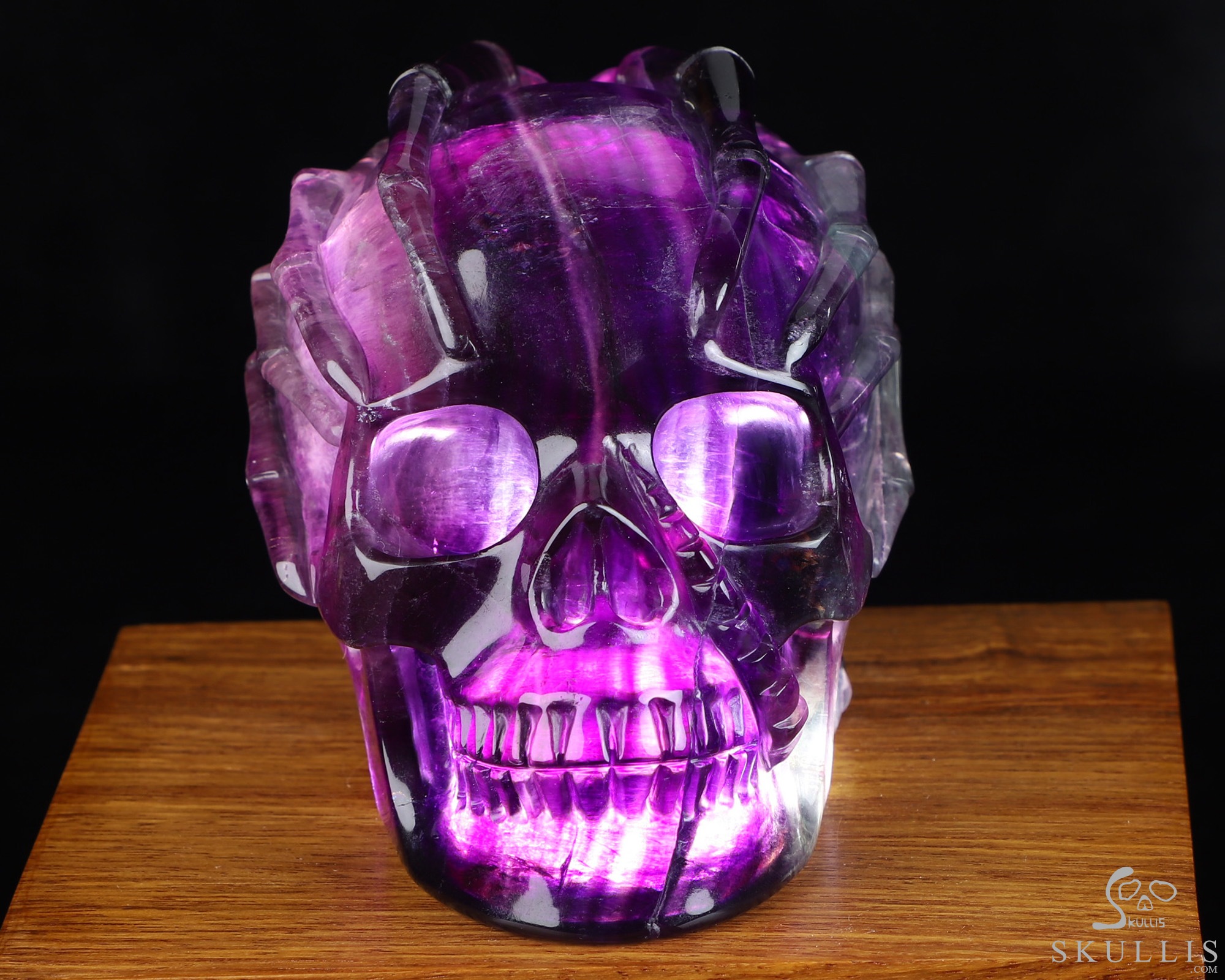 5.0" Fluorite Hand Carved Hollow Crystal Skull and Facehugger Sculpture Lamp/Light with Led Stand, Crystal Healing 5.0" Fluorite Hand Carved Hollow Crystal Skull and Facehugger Sculpture Lamp/Light with Led Stand, Crystal Healing