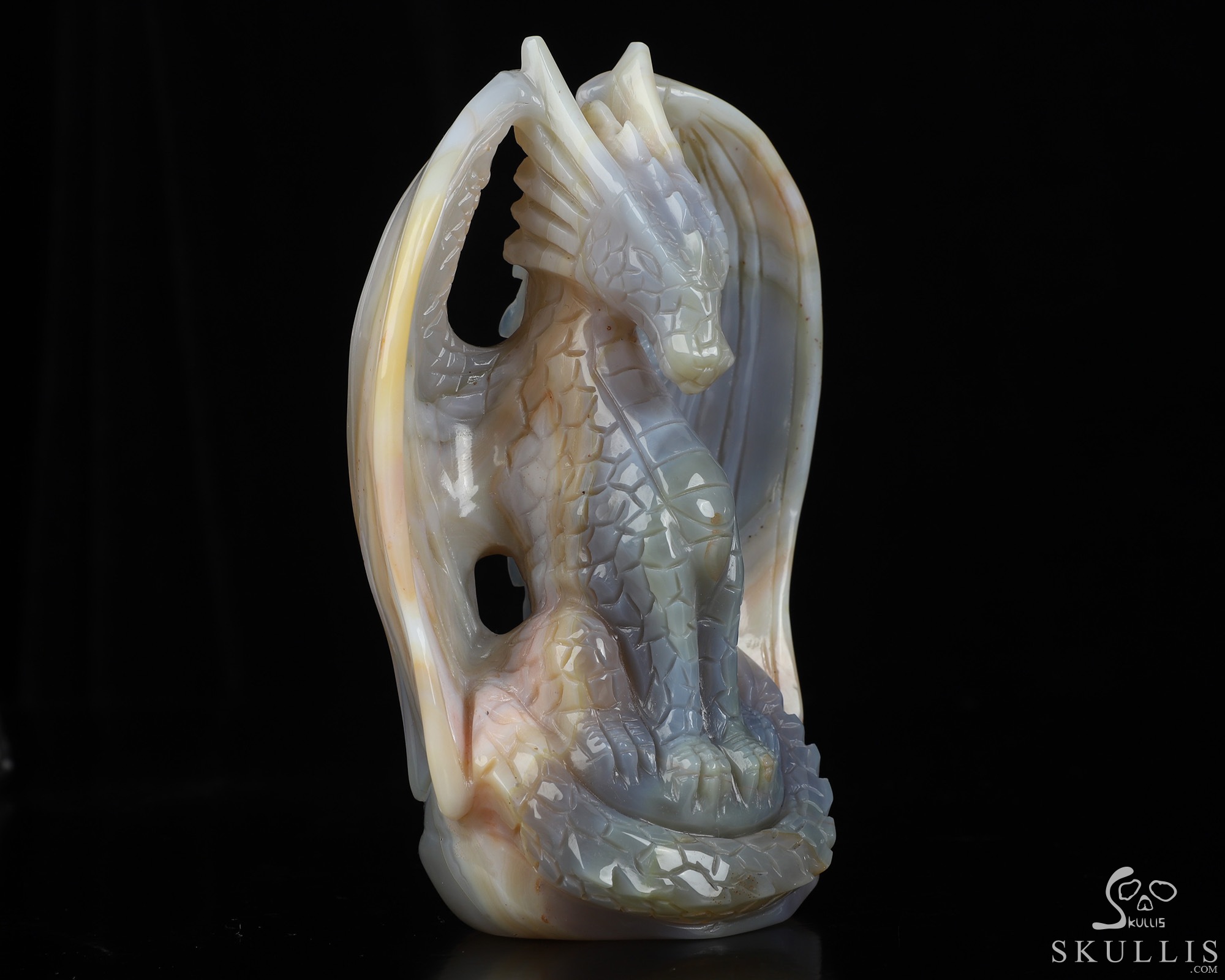 5.1" Premium Brazilian Agate Hand Carved Crystal Dragon Fine Art Sculpture, Crystal Healing 5.1" Premium Brazilian Agate Hand Carved Crystal Dragon Fine Art Sculpture, Crystal Healing