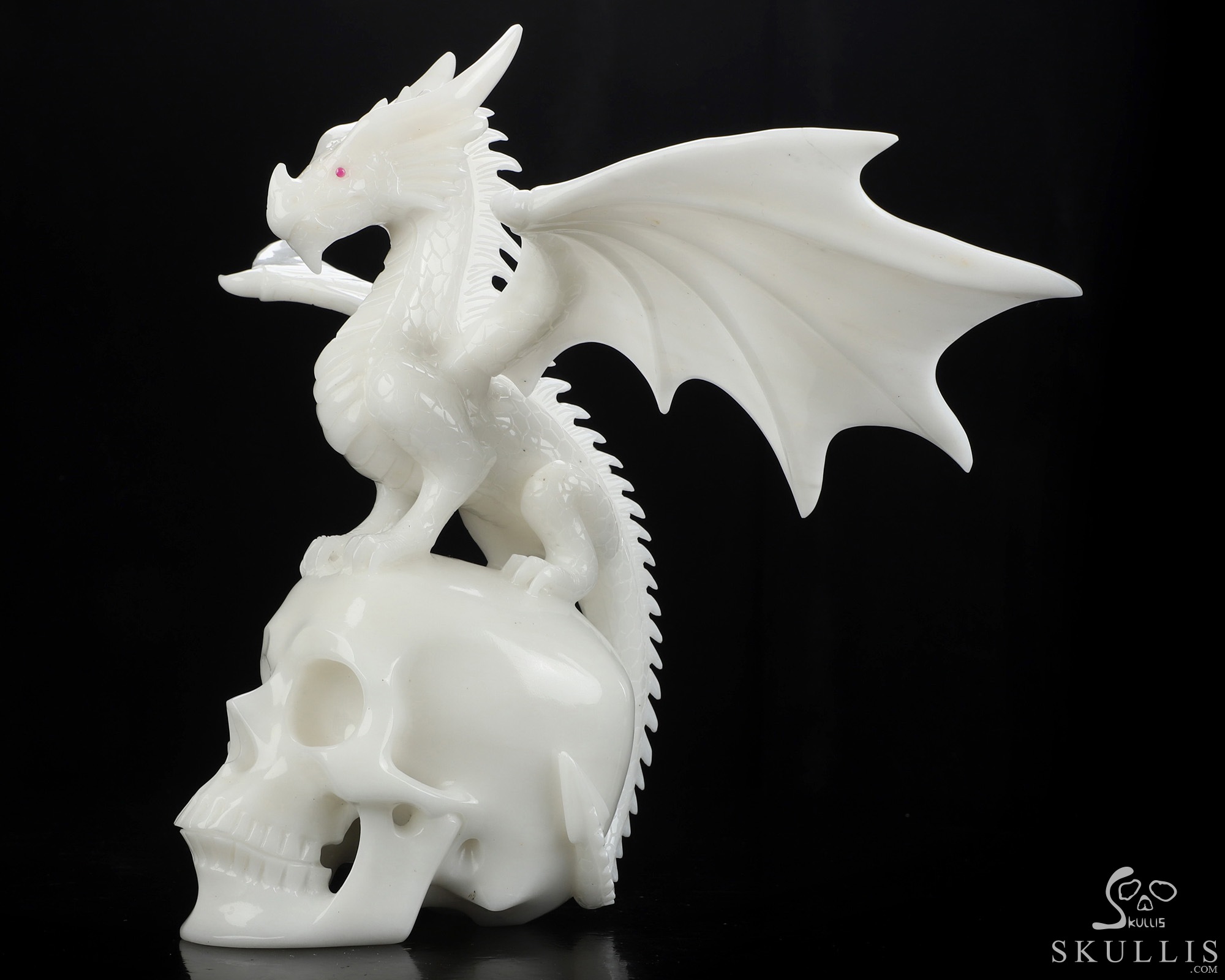 11.6" White Jade Hand Carved Crystal Skull and Dragon, Detachable Wings, Fine Art Sculpture, Crystal Healing 11.6" White Jade Hand Carved Crystal Skull and Dragon, Detachable Wings, Fine Art Sculpture, Crystal Healing