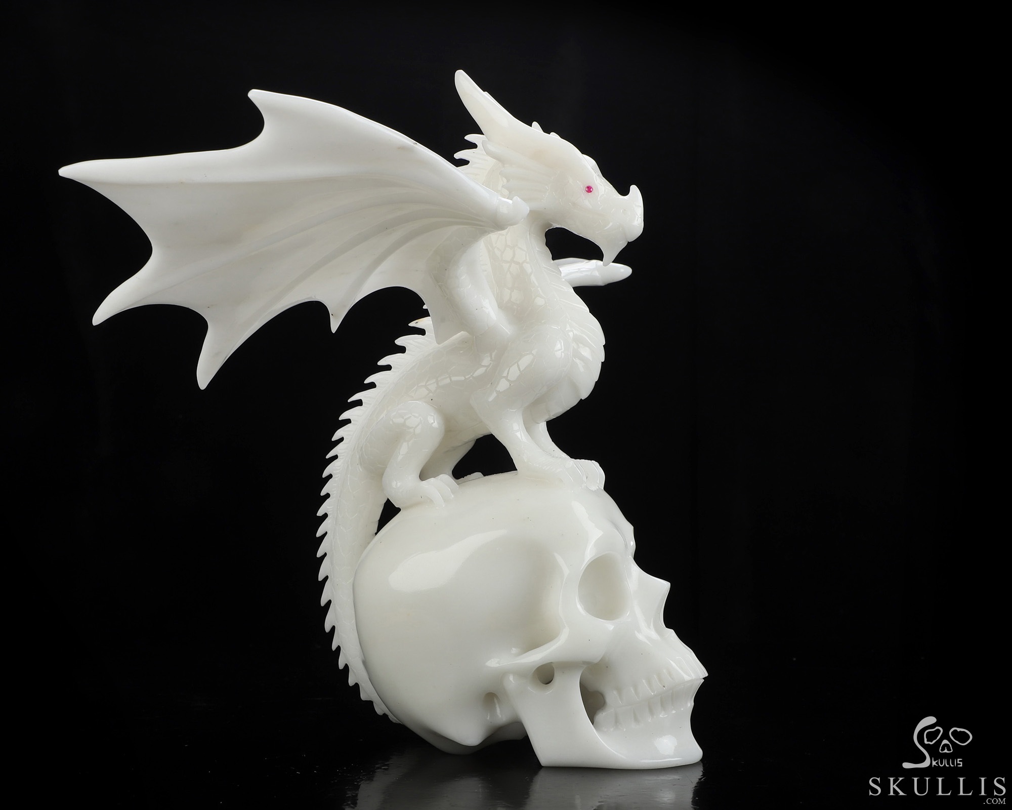 11.6" White Jade Hand Carved Crystal Skull and Dragon, Detachable Wings, Fine Art Sculpture, Crystal Healing 11.6" White Jade Hand Carved Crystal Skull and Dragon, Detachable Wings, Fine Art Sculpture, Crystal Healing