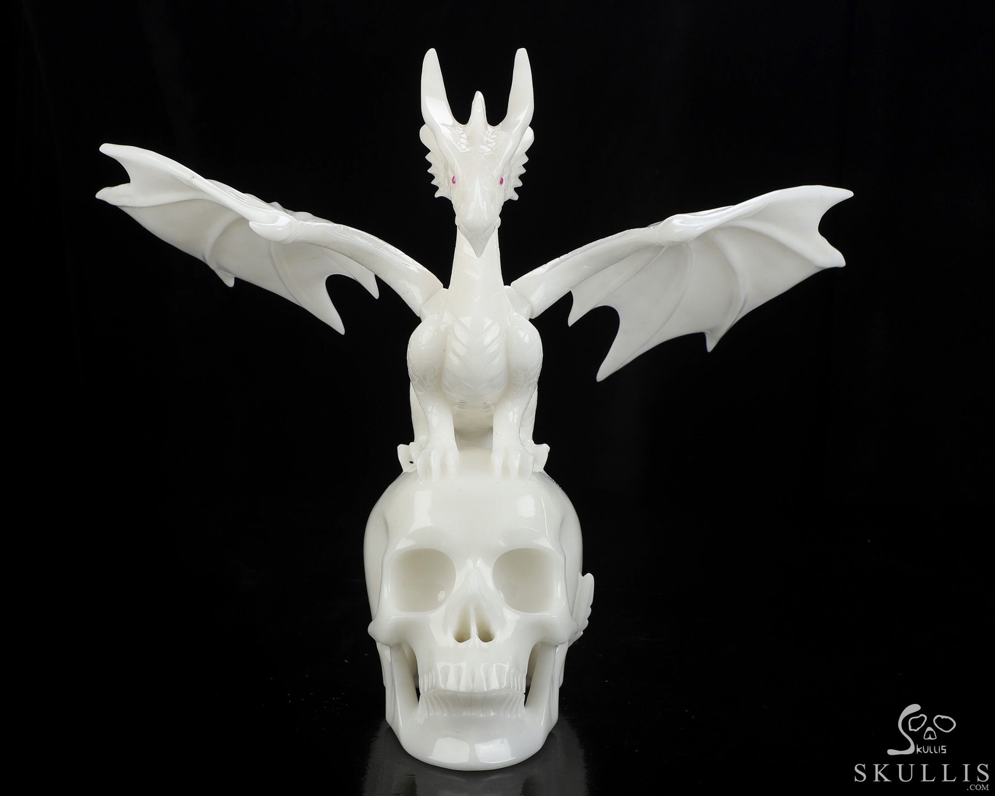 11.6" White Jade Hand Carved Crystal Skull and Dragon, Detachable Wings, Fine Art Sculpture, Crystal Healing 11.6" White Jade Hand Carved Crystal Skull and Dragon, Detachable Wings, Fine Art Sculpture, Crystal Healing