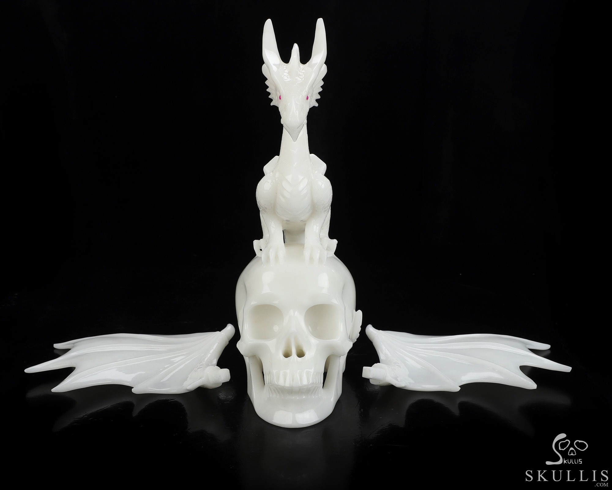 11.6" White Jade Hand Carved Crystal Skull and Dragon, Detachable Wings, Fine Art Sculpture, Crystal Healing 11.6" White Jade Hand Carved Crystal Skull and Dragon, Detachable Wings, Fine Art Sculpture, Crystal Healing