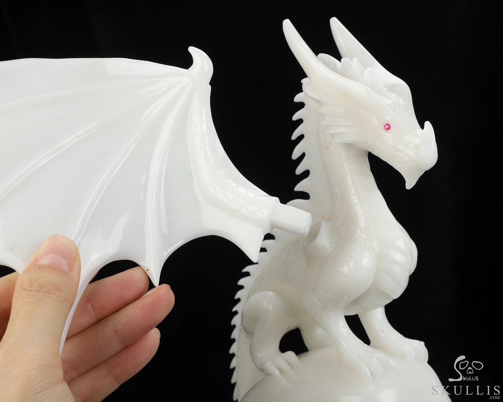 11.6" White Jade Hand Carved Crystal Skull and Dragon, Detachable Wings, Fine Art Sculpture, Crystal Healing 11.6" White Jade Hand Carved Crystal Skull and Dragon, Detachable Wings, Fine Art Sculpture, Crystal Healing