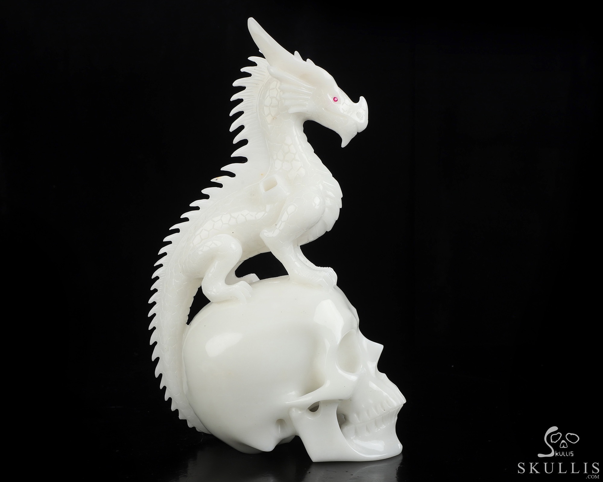 11.6" White Jade Hand Carved Crystal Skull and Dragon, Detachable Wings, Fine Art Sculpture, Crystal Healing 11.6" White Jade Hand Carved Crystal Skull and Dragon, Detachable Wings, Fine Art Sculpture, Crystal Healing