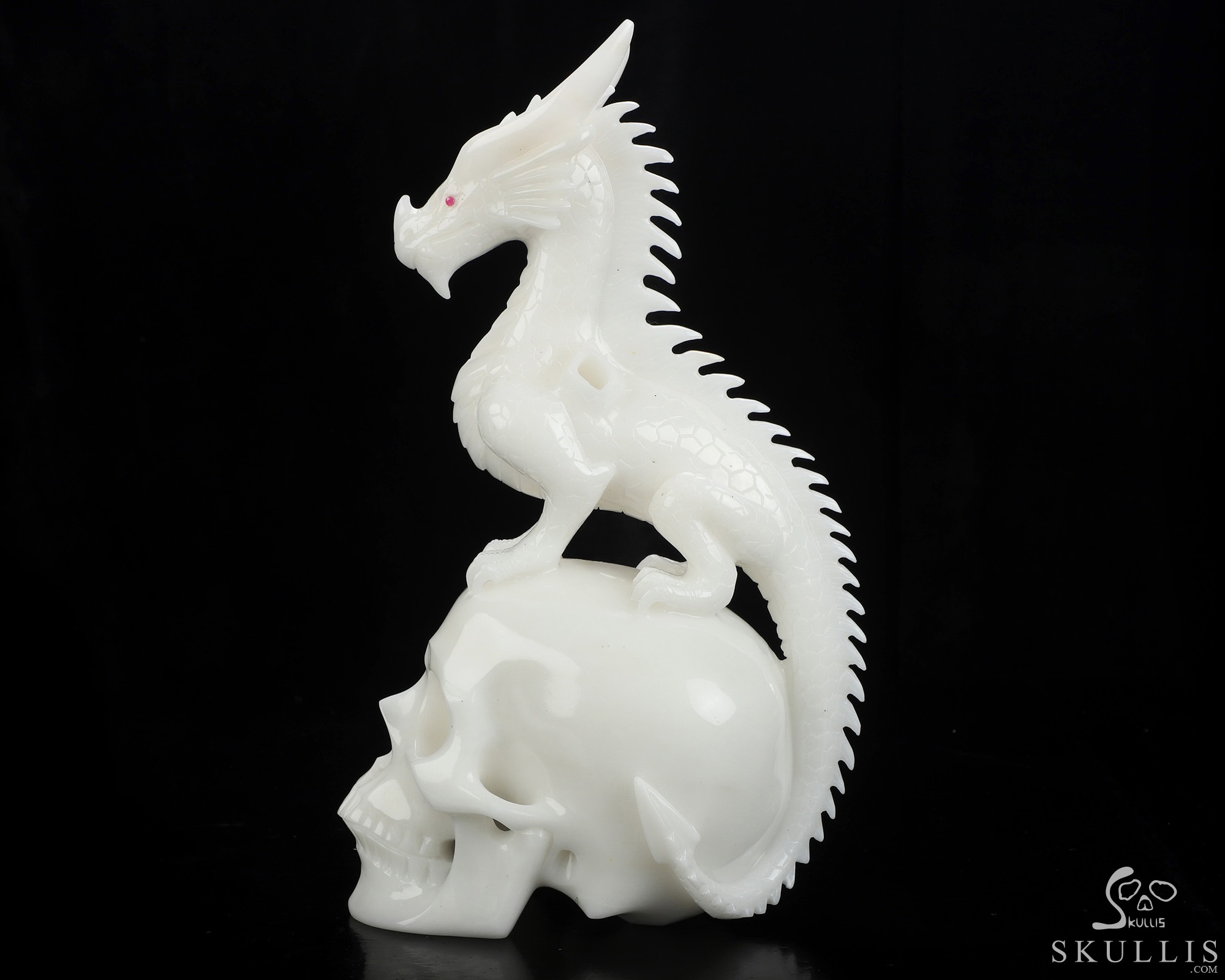 11.6" White Jade Hand Carved Crystal Skull and Dragon, Detachable Wings, Fine Art Sculpture, Crystal Healing 11.6" White Jade Hand Carved Crystal Skull and Dragon, Detachable Wings, Fine Art Sculpture, Crystal Healing