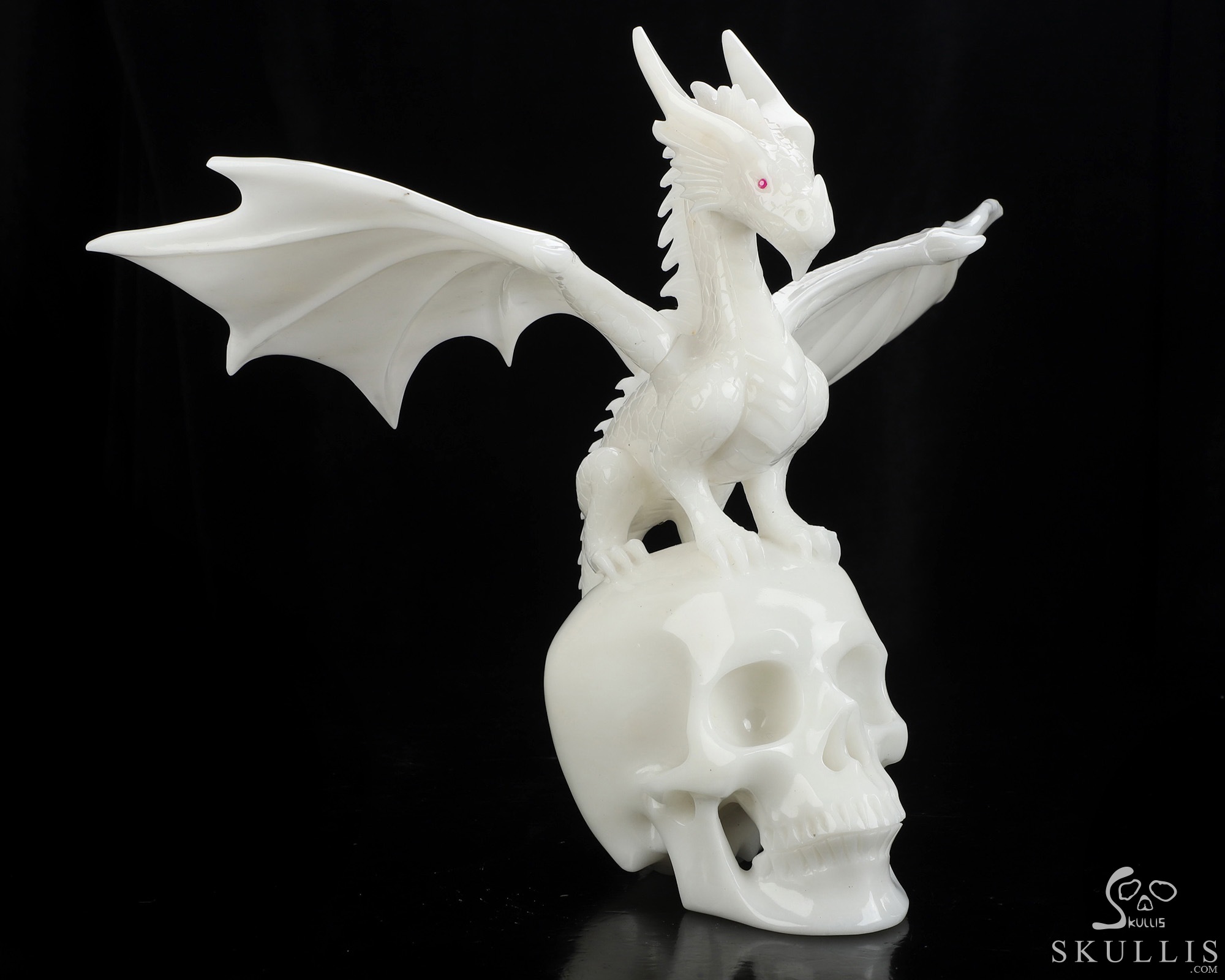 11.6" White Jade Hand Carved Crystal Skull and Dragon, Detachable Wings, Fine Art Sculpture, Crystal Healing 11.6" White Jade Hand Carved Crystal Skull and Dragon, Detachable Wings, Fine Art Sculpture, Crystal Healing