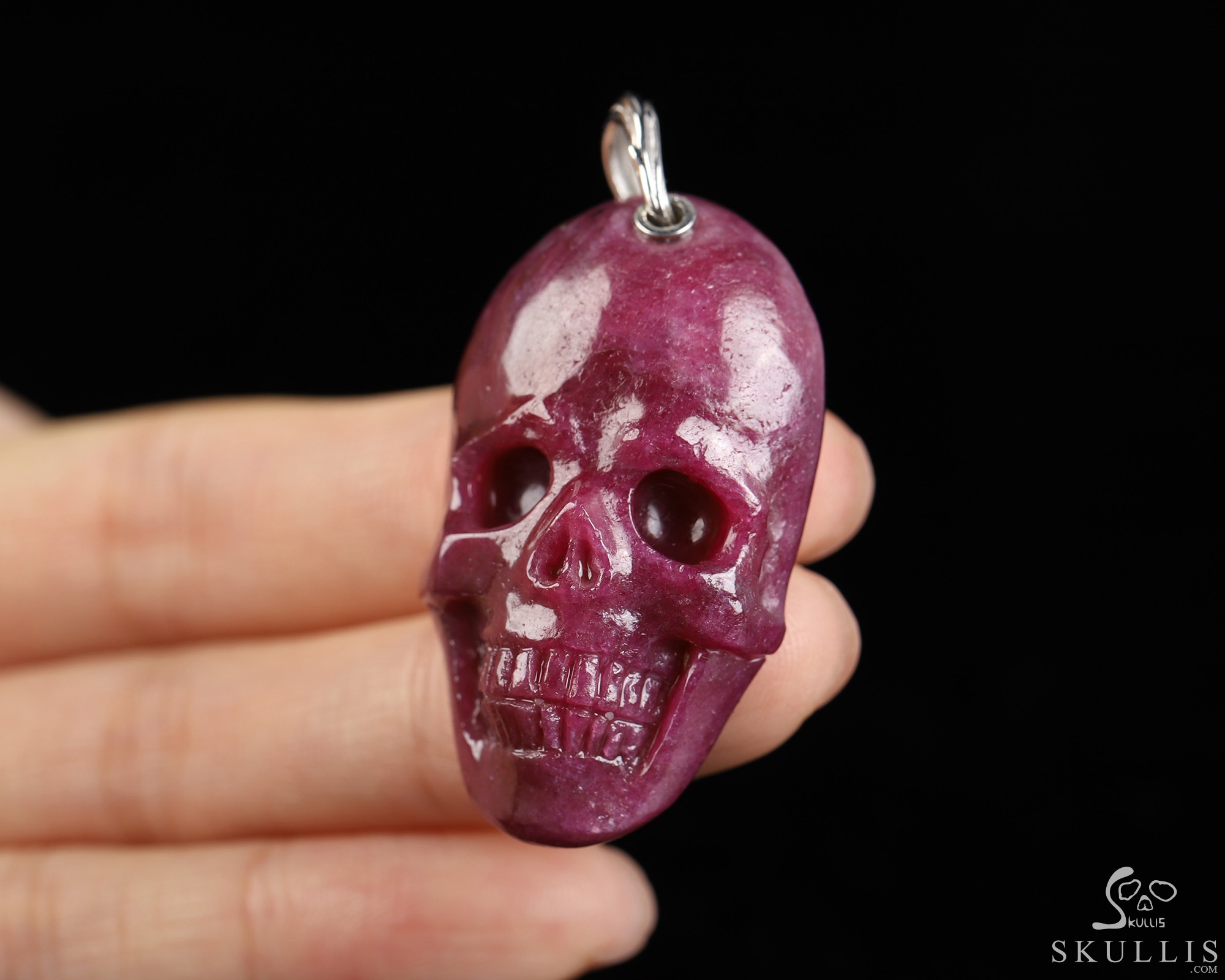 Necklace of 1.5" Ruby Hand Carved Crystal Skull Pendant, Skull Jewelry Necklace of 1.5" Ruby Hand Carved Crystal Skull Pendant, Skull Jewelry