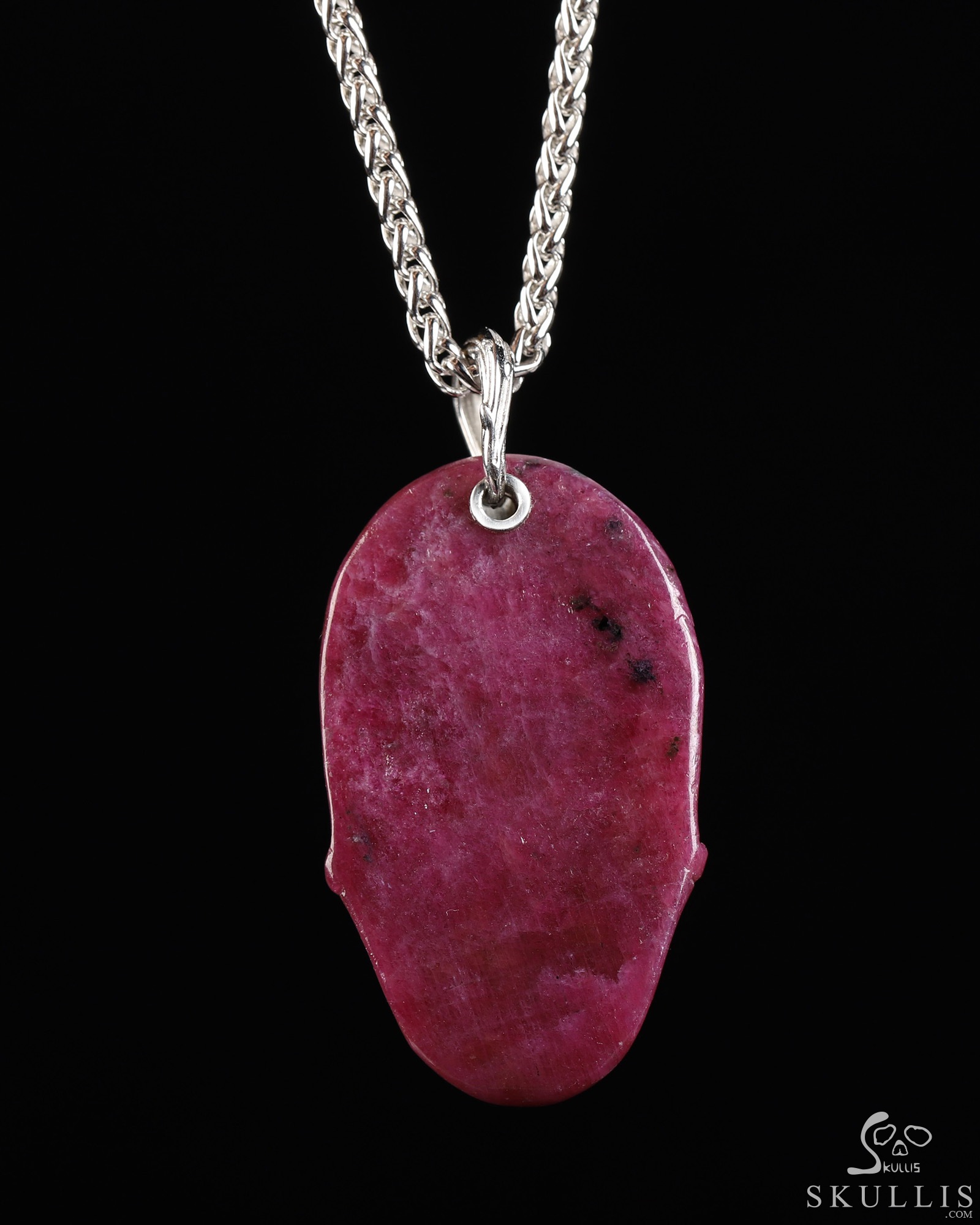 Necklace of 1.5" Ruby Hand Carved Crystal Skull Pendant, Skull Jewelry Necklace of 1.5" Ruby Hand Carved Crystal Skull Pendant, Skull Jewelry