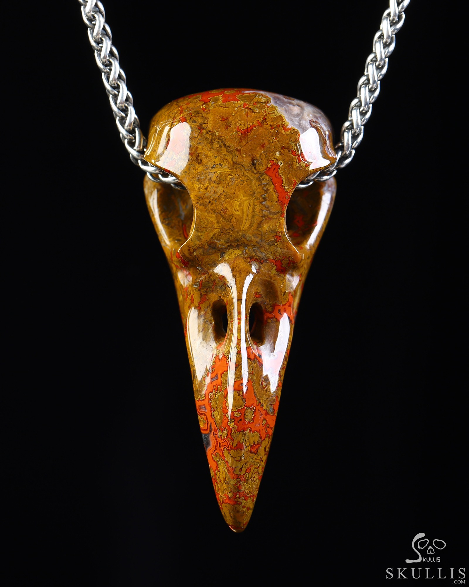 Night Pathfinder - 2.3" Red Desert Agate Hand Carved Crystal Raven Skull Pendant, Crystal Healing Skull Jewelry, for Women & Men Night Pathfinder - 2.3" Red Desert Agate Hand Carved Crystal Raven Skull Pendant, Crystal Healing Skull Jewelry, for Women & Men