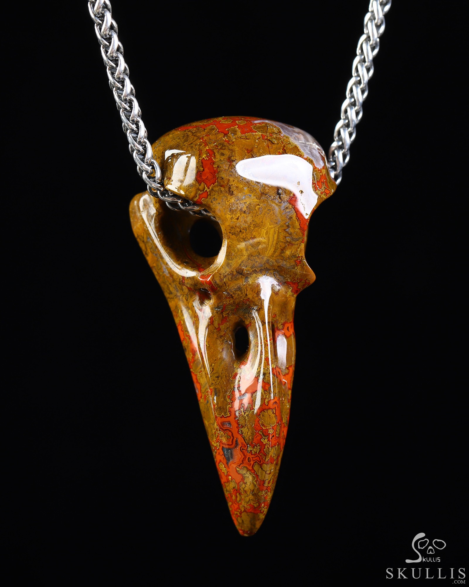 Night Pathfinder - 2.3" Red Desert Agate Hand Carved Crystal Raven Skull Pendant, Crystal Healing Skull Jewelry, for Women & Men Night Pathfinder - 2.3" Red Desert Agate Hand Carved Crystal Raven Skull Pendant, Crystal Healing Skull Jewelry, for Women & Men