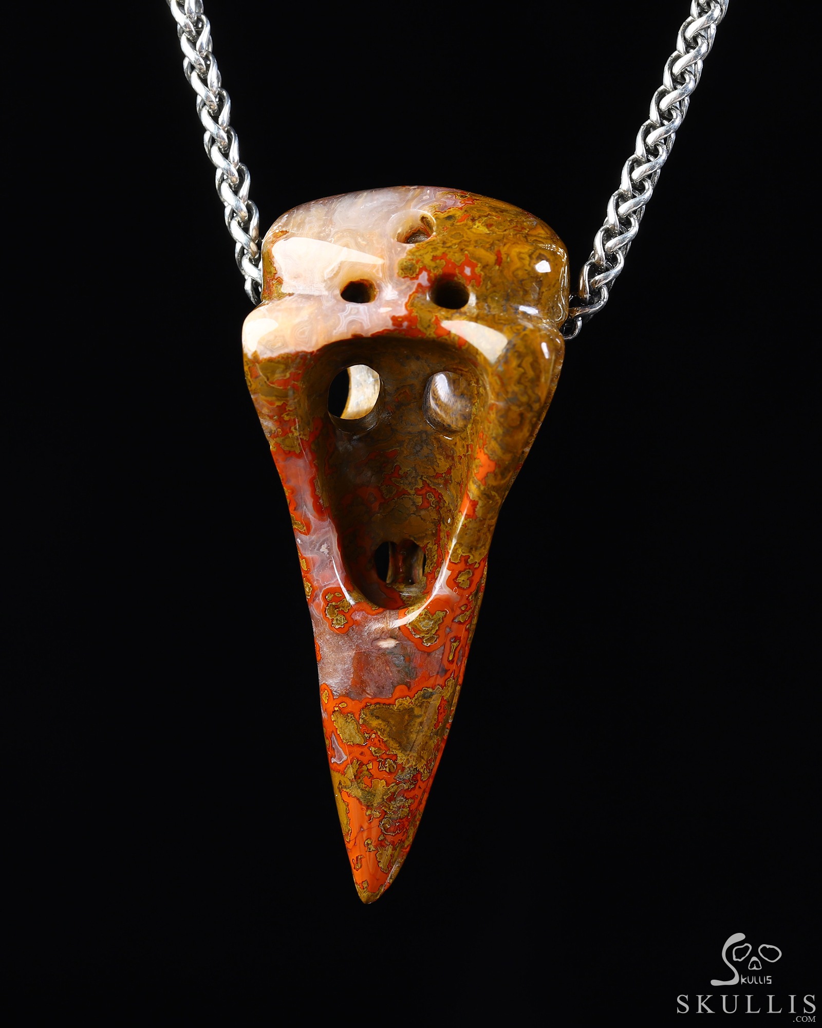Night Pathfinder - 2.3" Red Desert Agate Hand Carved Crystal Raven Skull Pendant, Crystal Healing Skull Jewelry, for Women & Men Night Pathfinder - 2.3" Red Desert Agate Hand Carved Crystal Raven Skull Pendant, Crystal Healing Skull Jewelry, for Women & Men