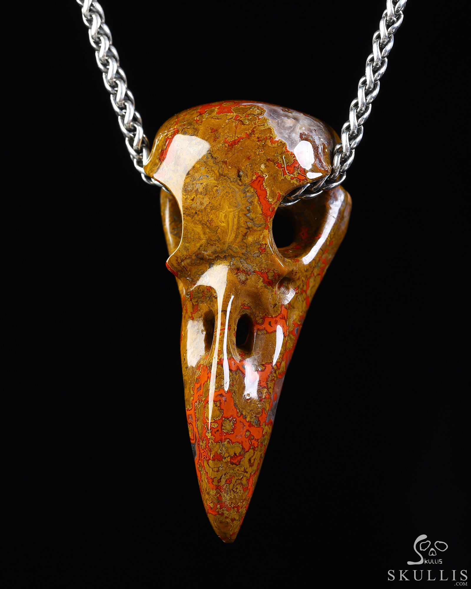 Night Pathfinder - 2.3" Red Desert Agate Hand Carved Crystal Raven Skull Pendant, Crystal Healing Skull Jewelry, for Women & Men Night Pathfinder - 2.3" Red Desert Agate Hand Carved Crystal Raven Skull Pendant, Crystal Healing Skull Jewelry, for Women & Men