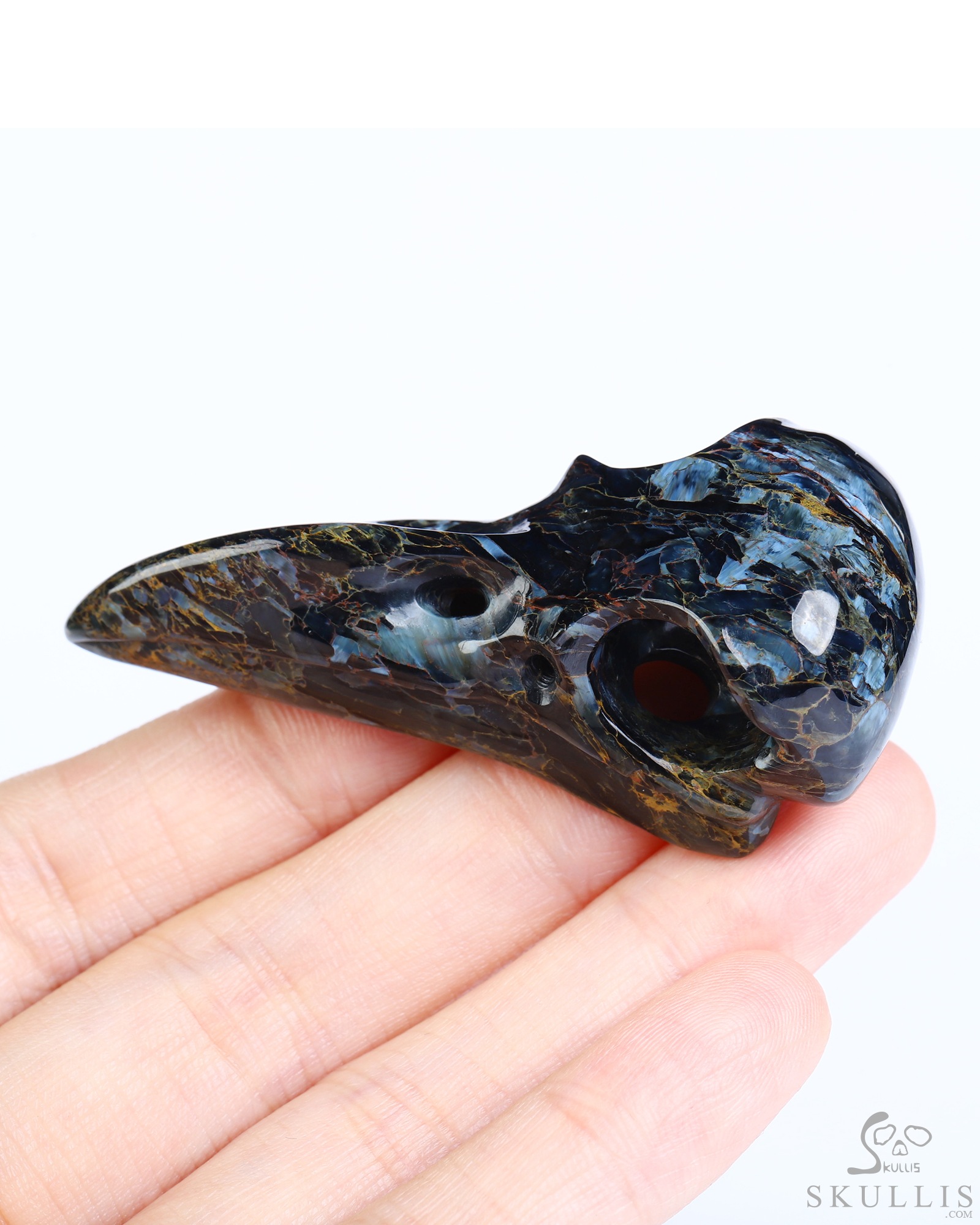 Night Pathfinder - 2.3" Pietersite Hand Carved Crystal Raven Skull Pendant, Crystal Healing Skull Jewelry, for Women & Men Night Pathfinder - 2.3" Pietersite Hand Carved Crystal Raven Skull Pendant, Crystal Healing Skull Jewelry, for Women & Men